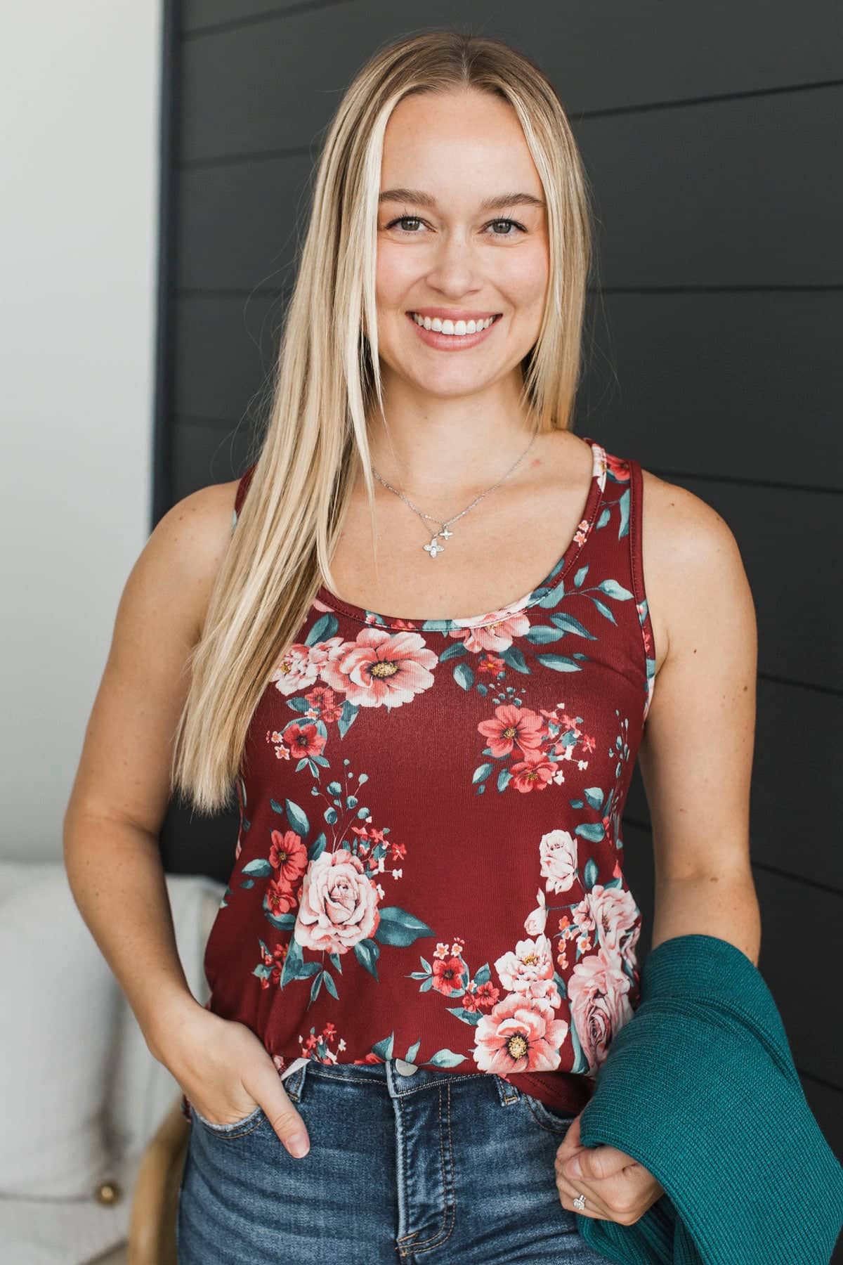 More Than Wonderful Floral Tank Top- Maroon