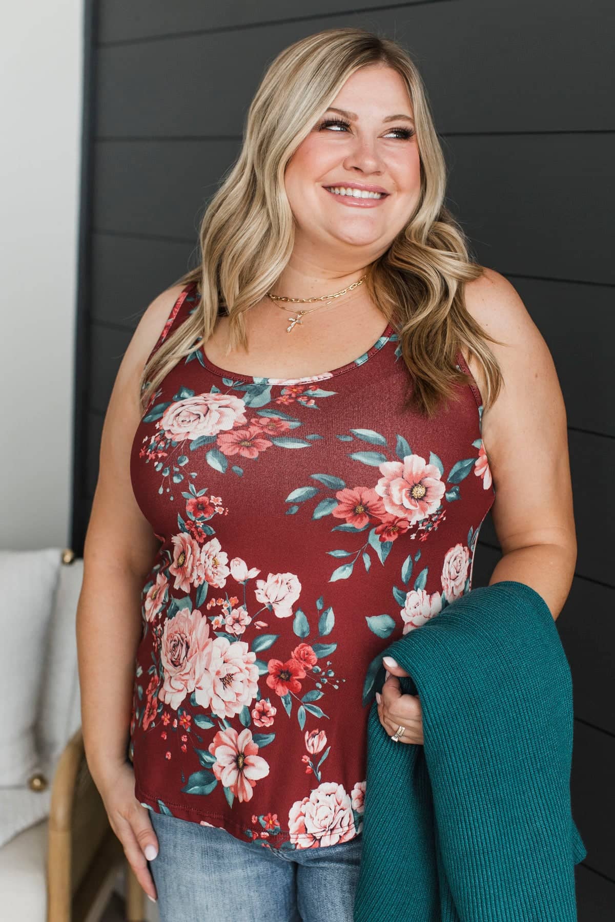 More Than Wonderful Floral Tank Top- Maroon - Image 2