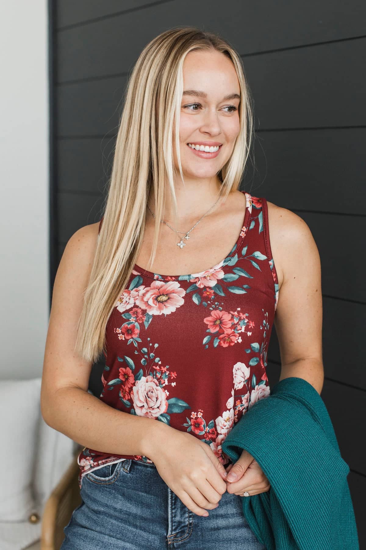More Than Wonderful Floral Tank Top- Maroon - Image 3