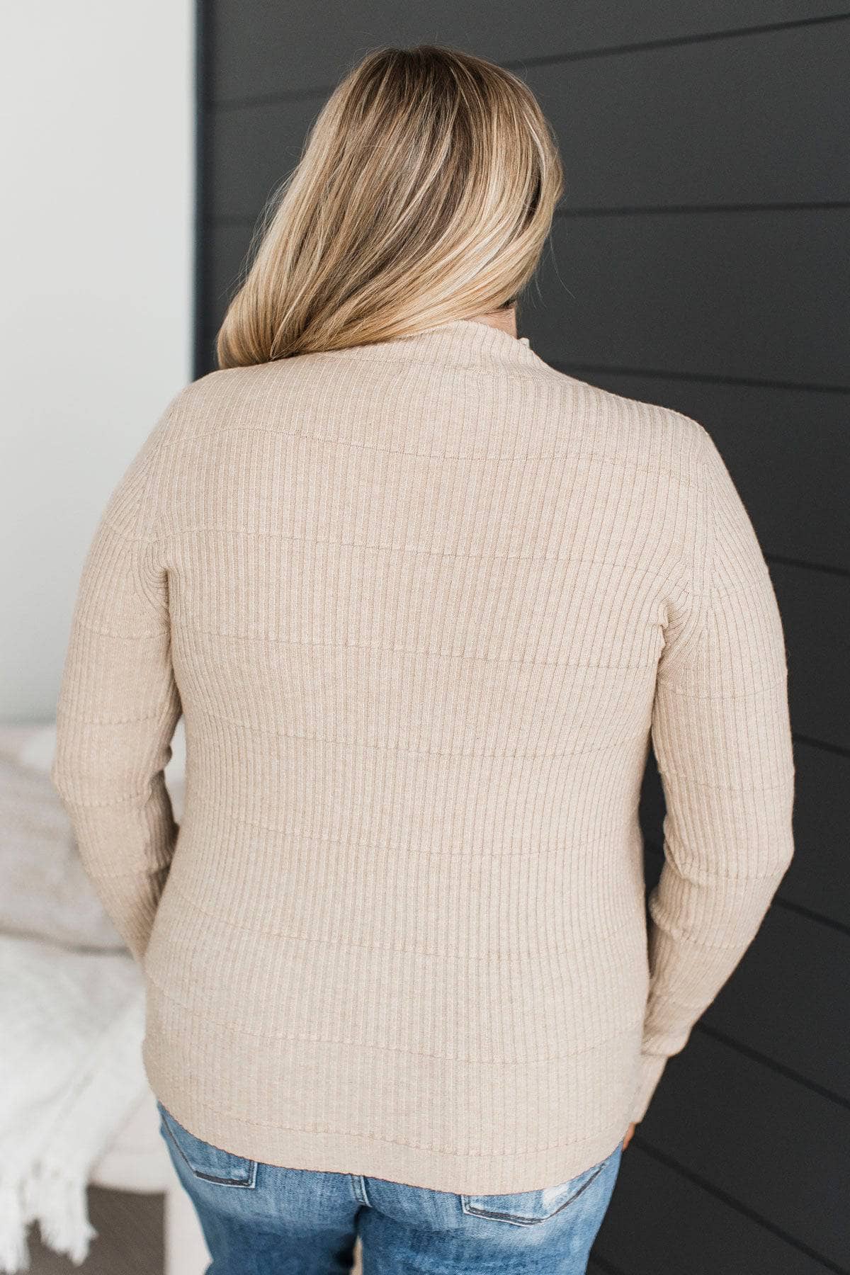 More To Discover Mock Neck Ribbed Sweater- Almond - Image 7