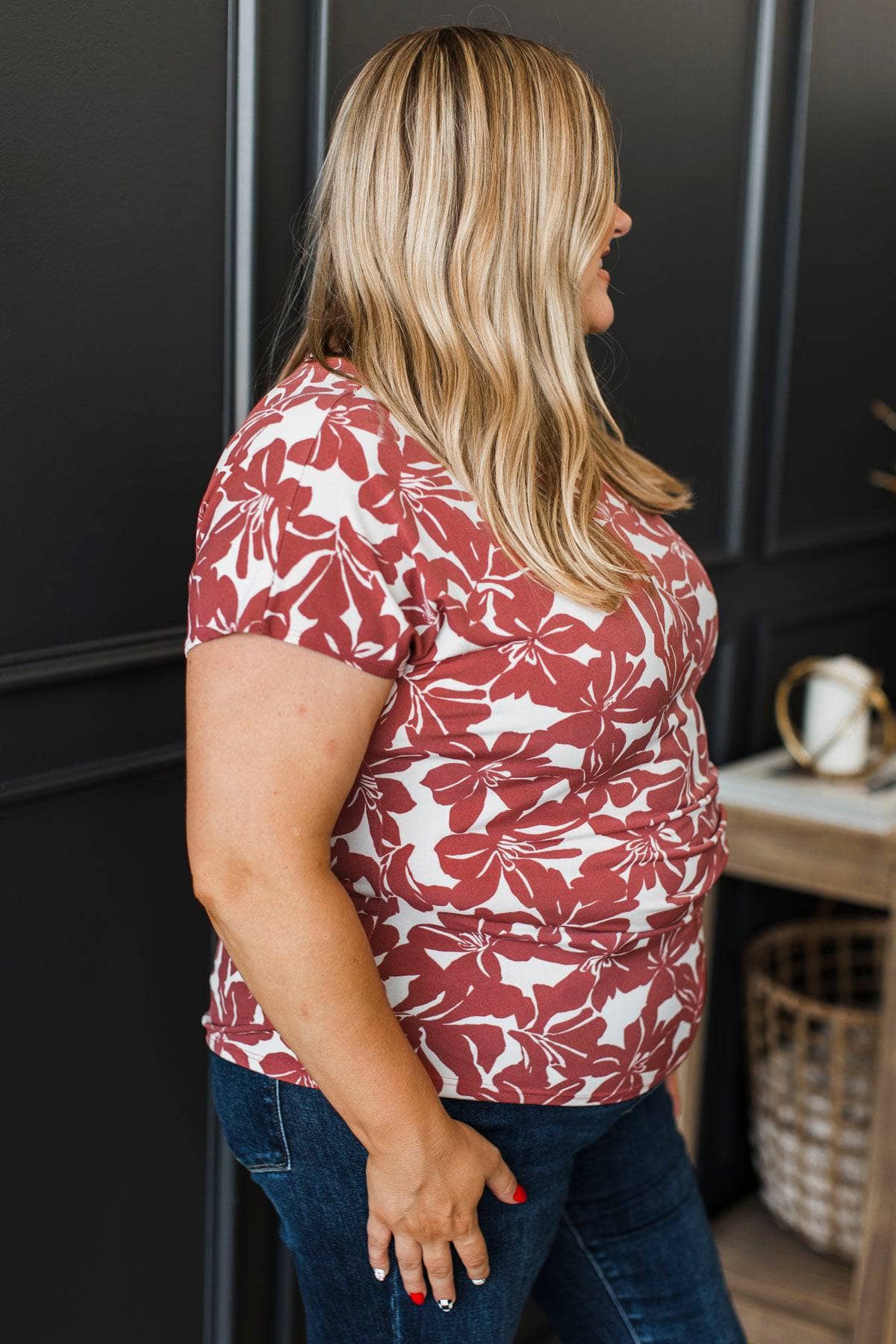 More To Know Floral Side Tie Top- Rust & Cream - Image 5