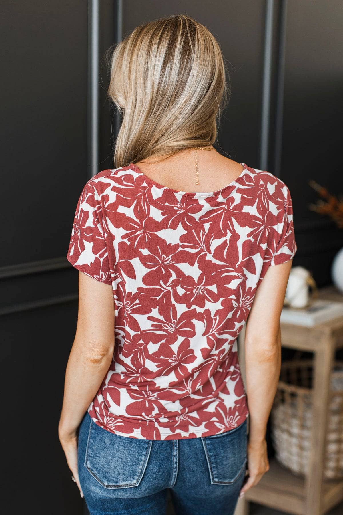 More To Know Floral Side Tie Top- Rust & Cream - Image 6