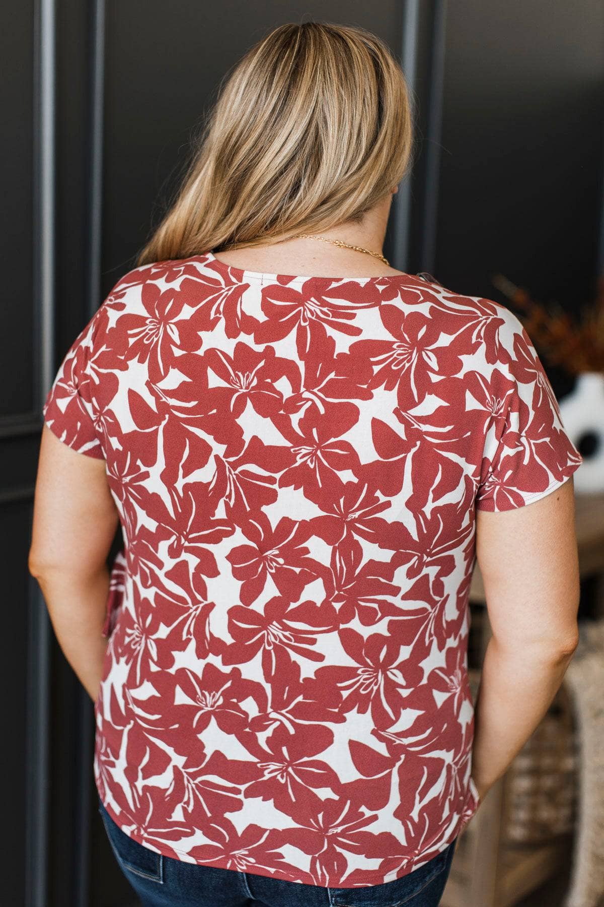 More To Know Floral Side Tie Top- Rust & Cream - Image 7