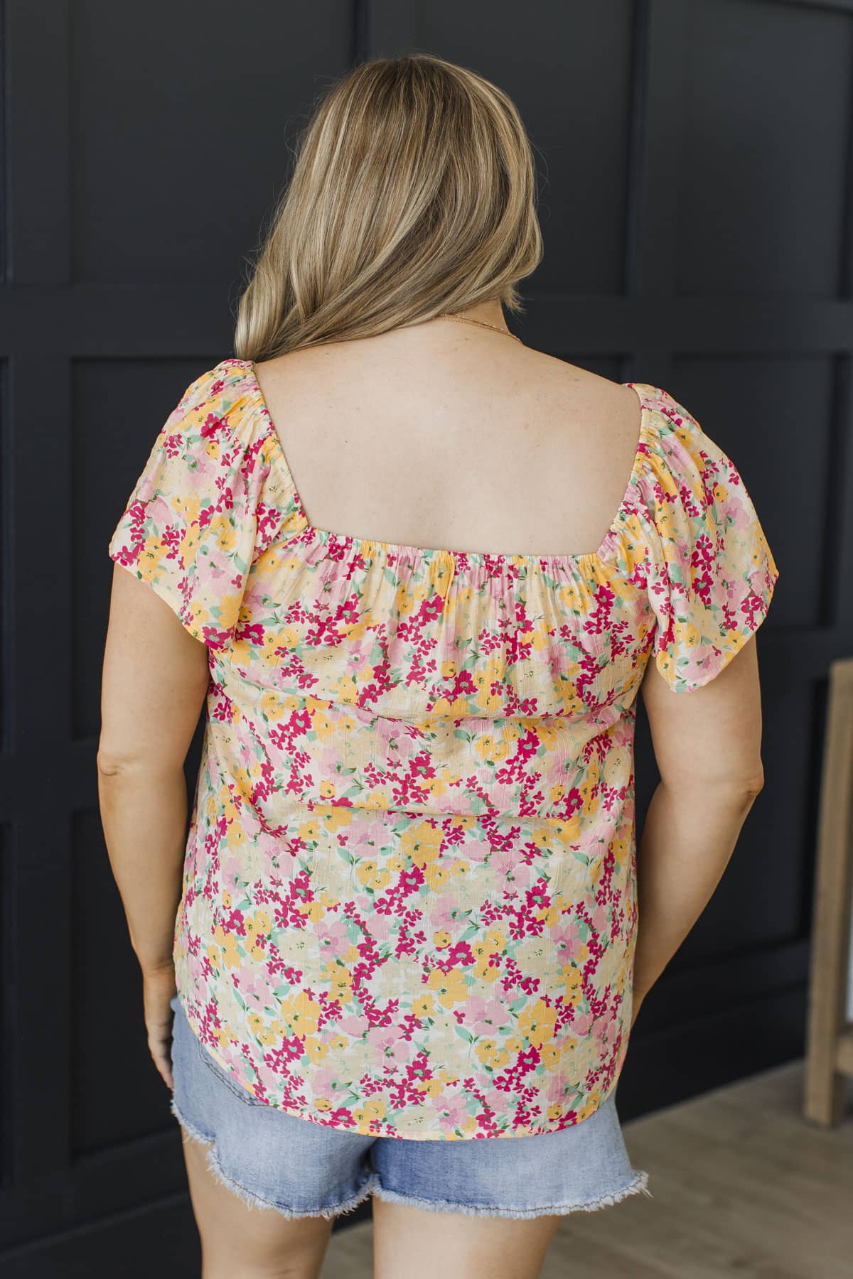 Morning Blooms V-Neck Flutter Sleeve Blouse- Pink & Yellow - Image 8