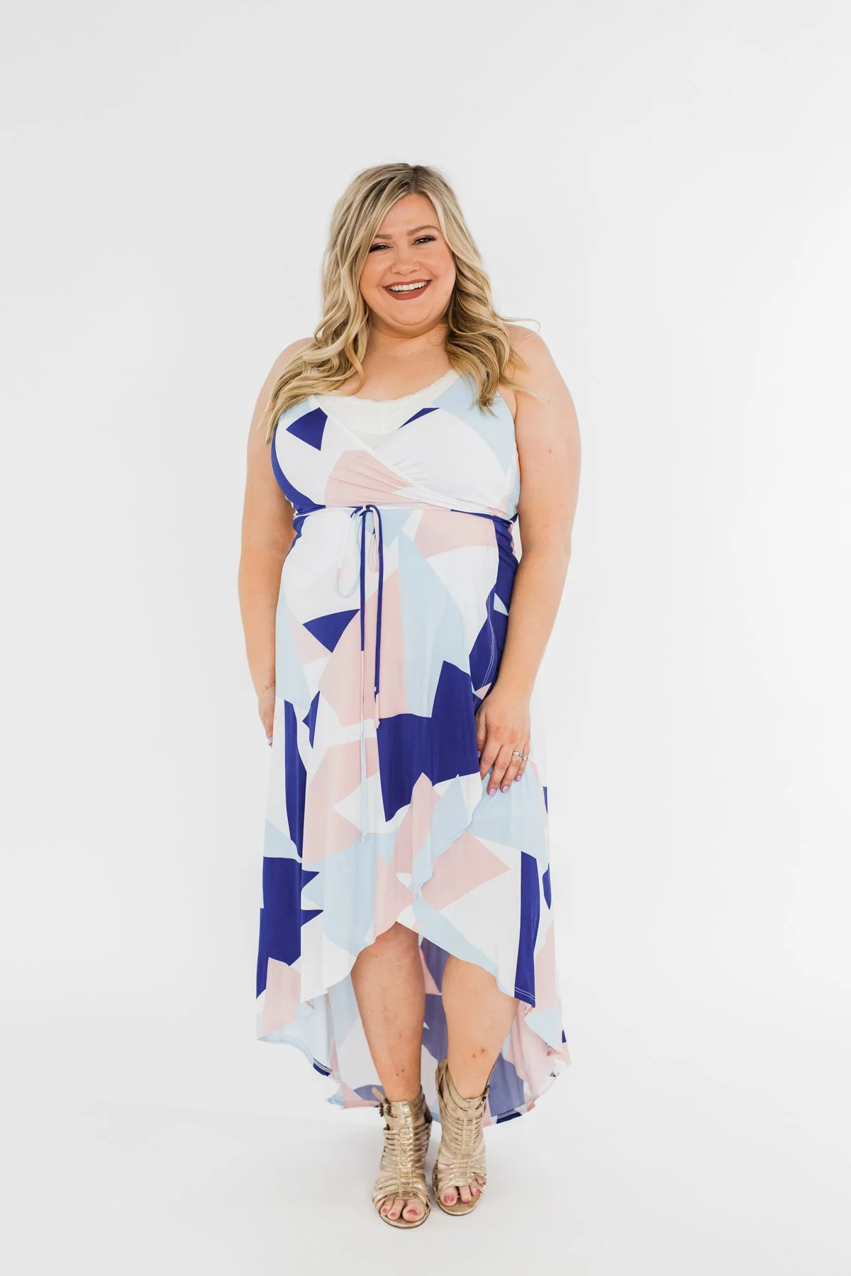 Morning Breeze Hi-Low Dress- Ivory, Blue, & Blush - Image 2