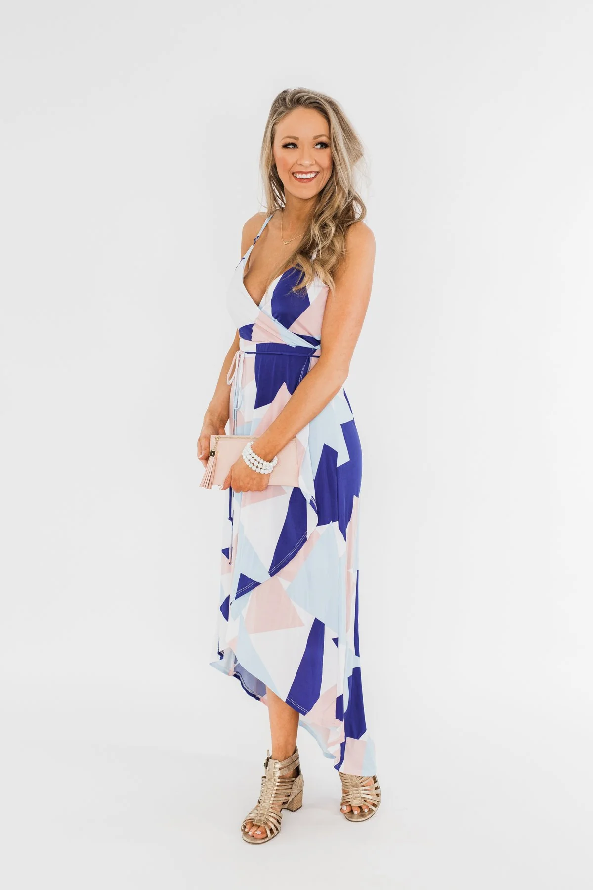 Morning Breeze Hi-Low Dress- Ivory, Blue, & Blush - Image 5