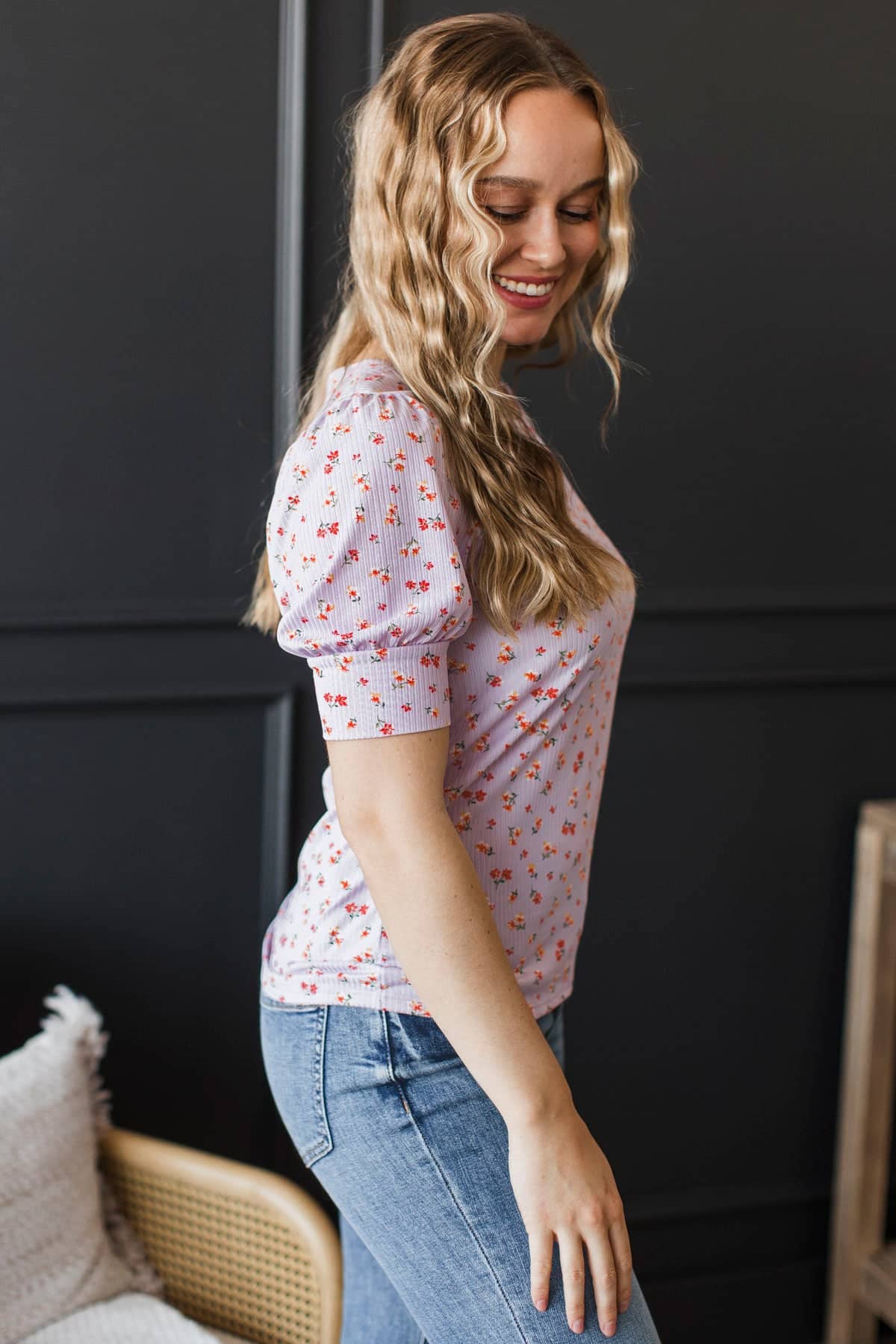 Morning Dew Puff Sleeve Floral Top- Lavender - Image 5