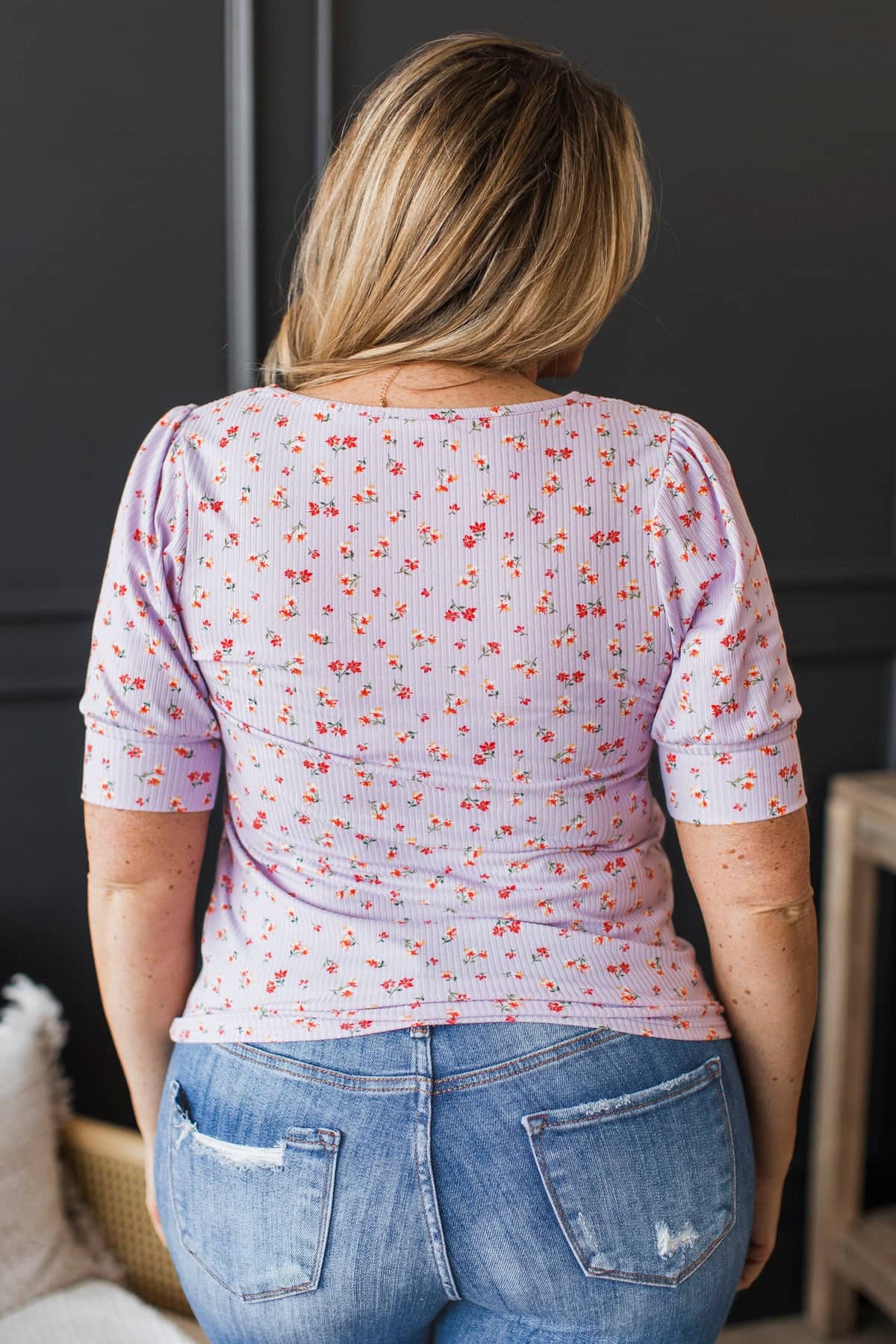 Morning Dew Puff Sleeve Floral Top- Lavender - Image 6