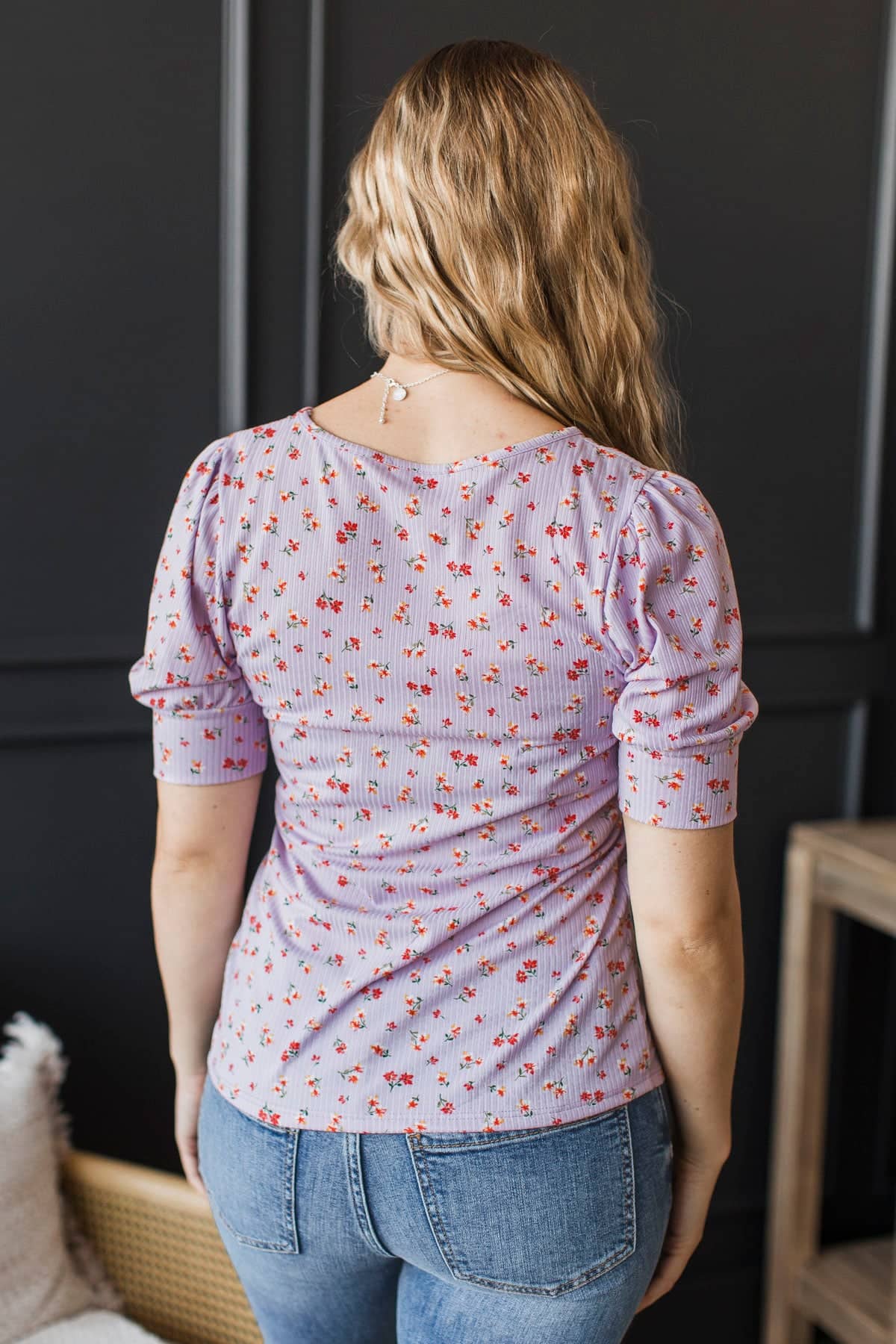 Morning Dew Puff Sleeve Floral Top- Lavender - Image 7