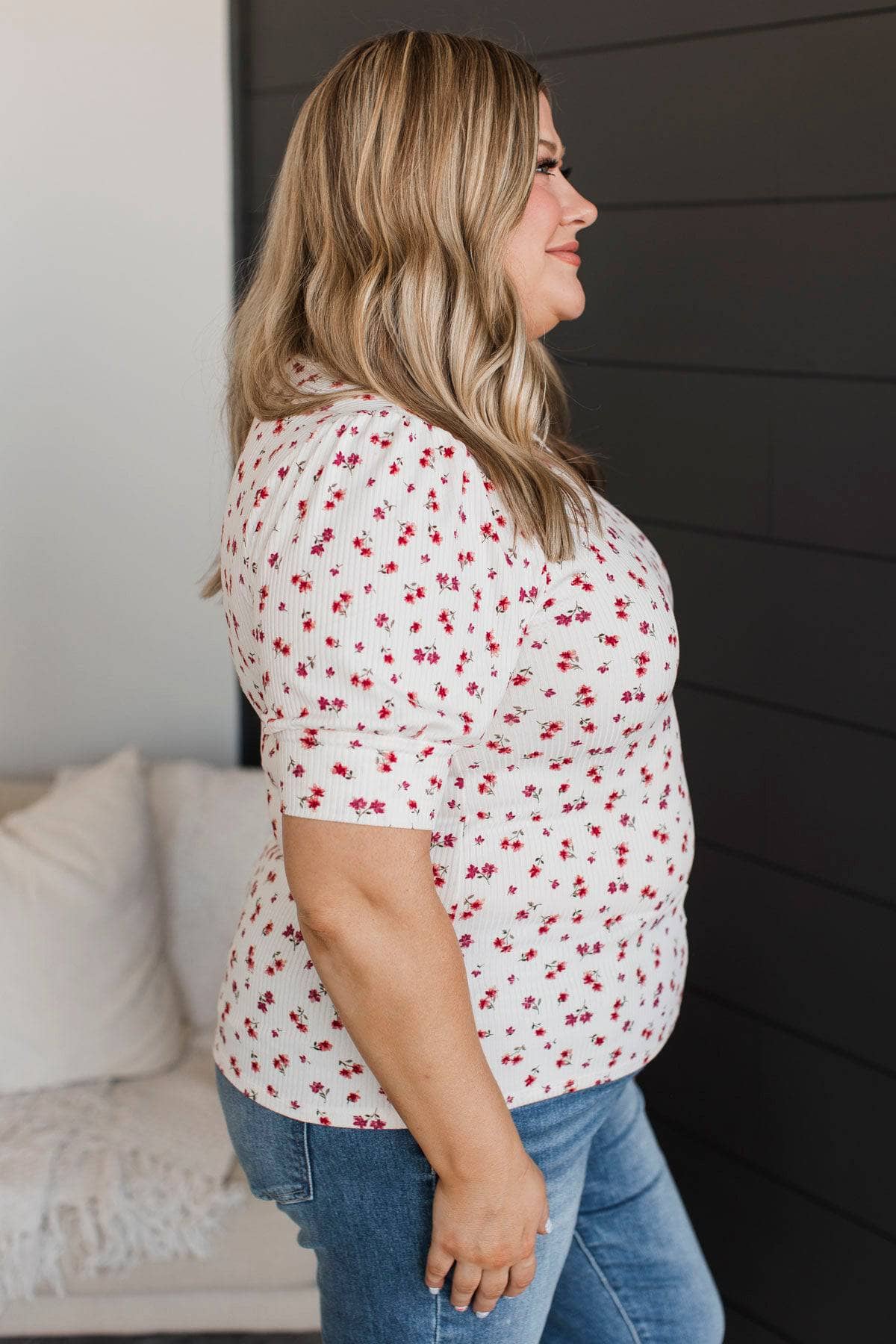 Morning Dew Puff Sleeve Floral Top- Off-White - Image 5