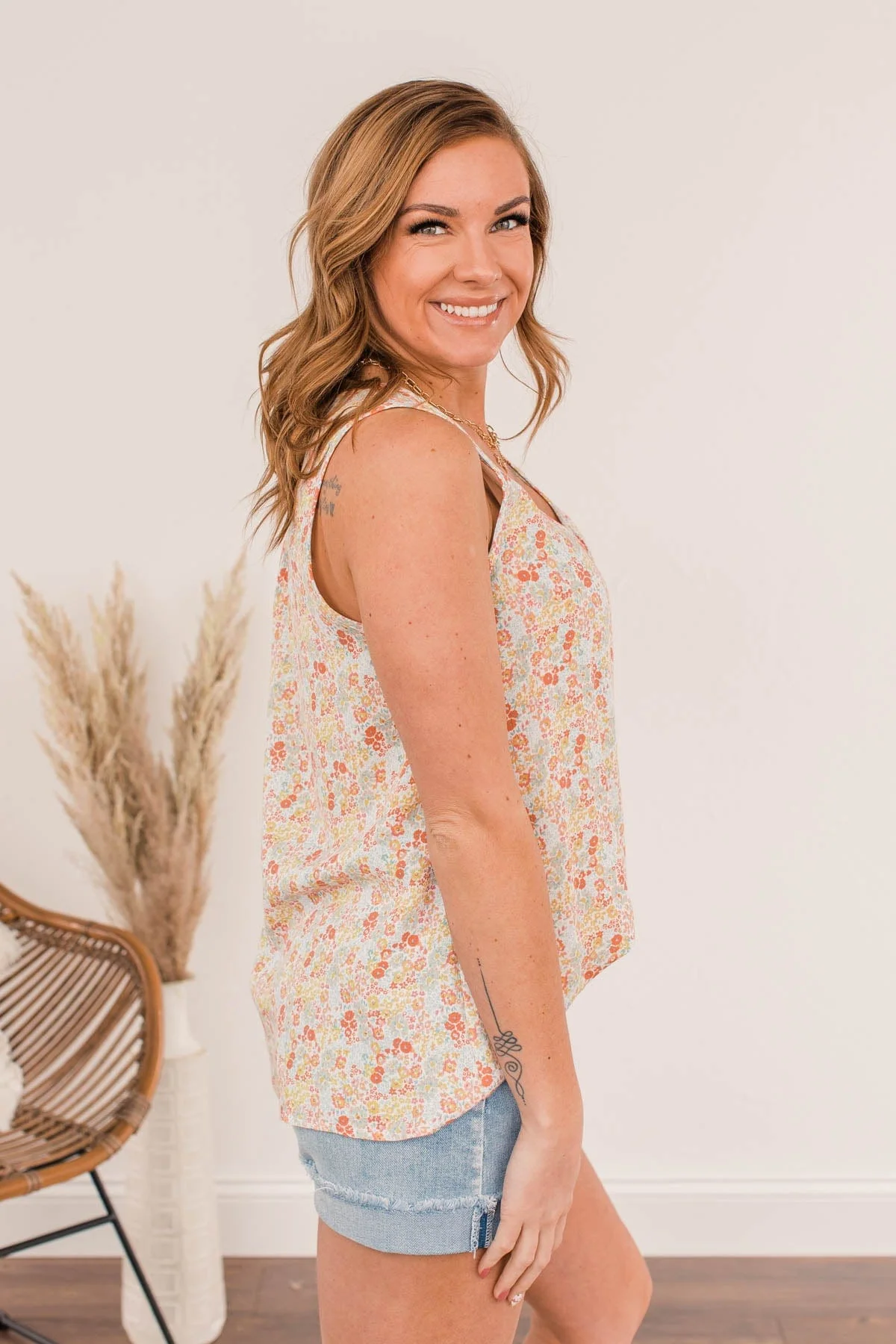 Morning Meadows Floral Tank- Coral & Yellow - Image 10