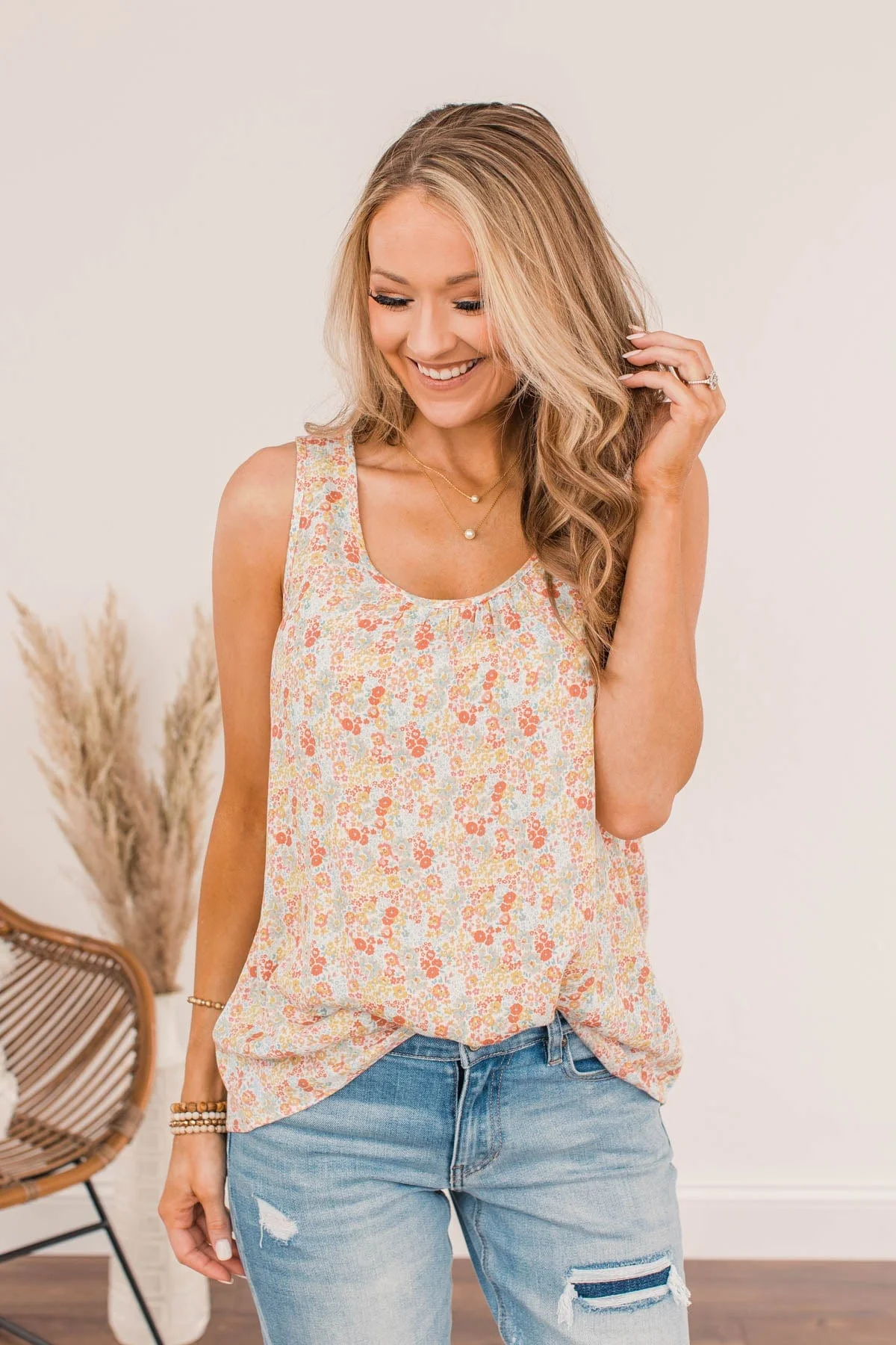 Morning Meadows Floral Tank- Coral & Yellow - Image 7
