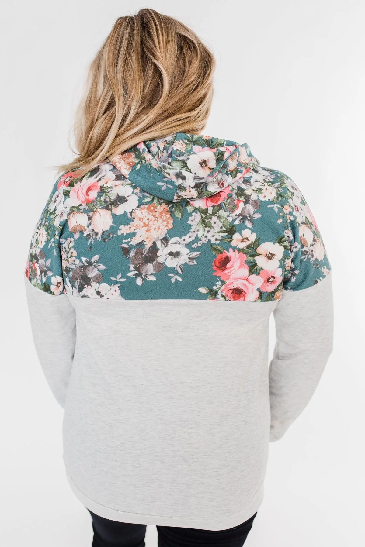 Most Beautiful Of Them All Cowl Neck Top- Heather Grey & Teal - Image 10