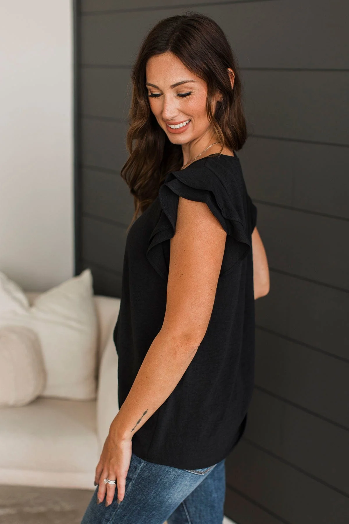 Mostly Memories Ruffle Blouse- Black - Image 5