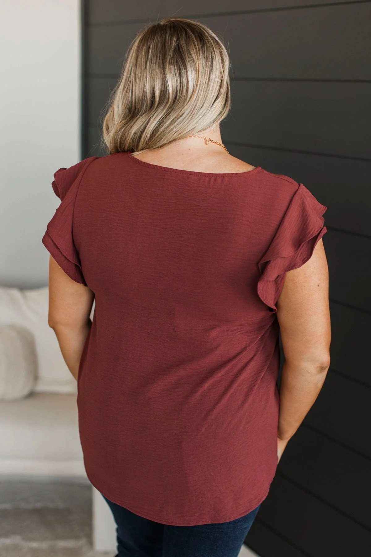 Mostly Memories Ruffle Blouse- Red Brown - Image 8
