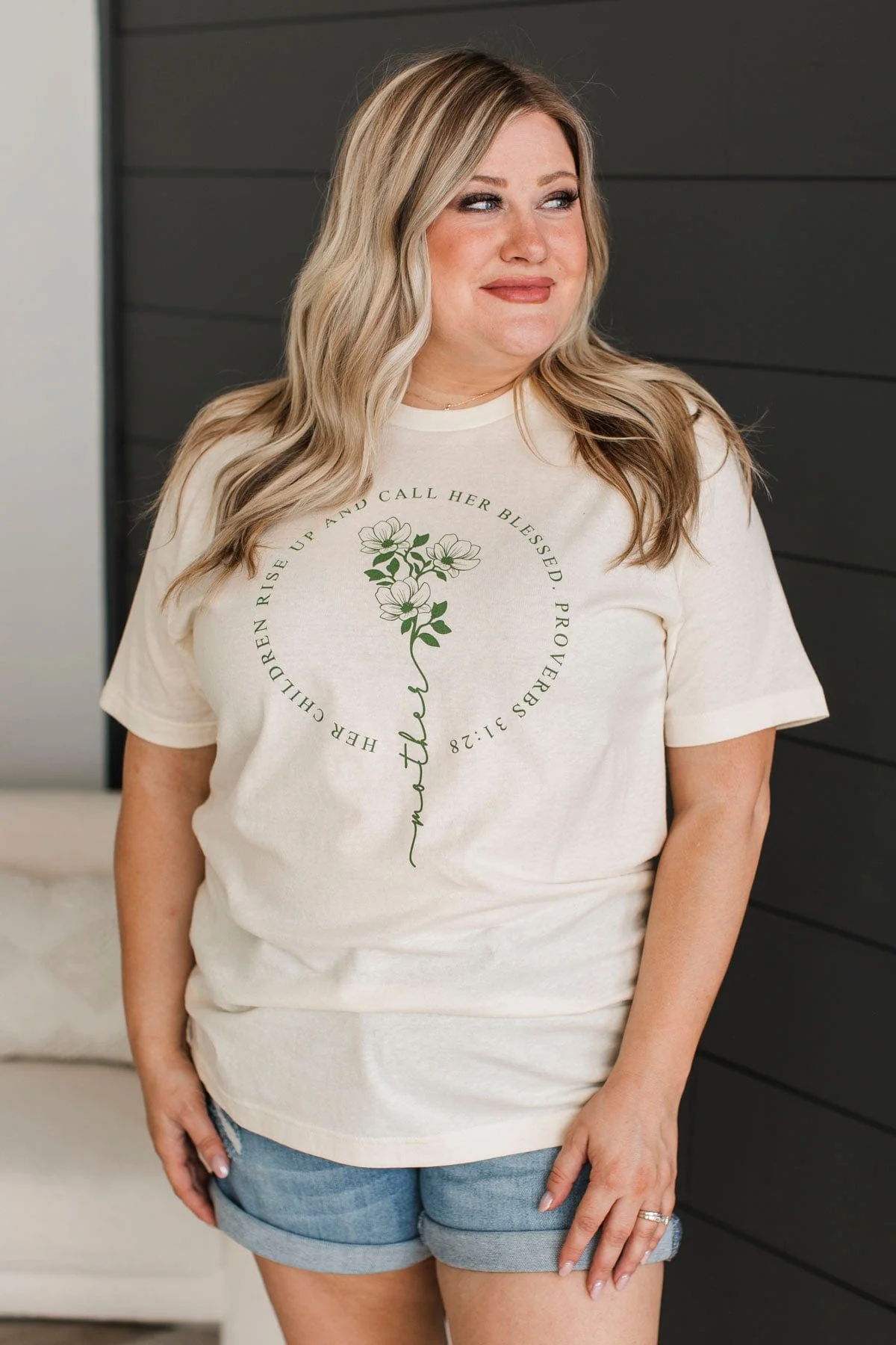 "Mother" Proverbs 31:28 Graphic Tee- Ivory - Image 2