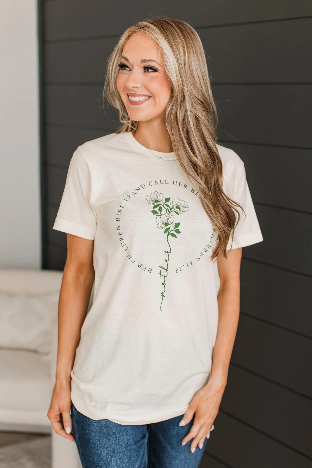 "Mother" Proverbs 31:28 Graphic Tee- Ivory - Image 3