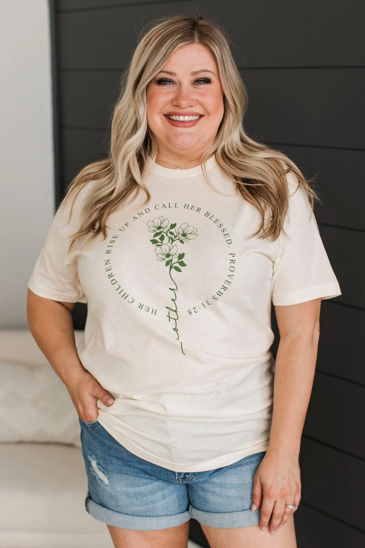 "Mother" Proverbs 31:28 Graphic Tee- Ivory - Image 4
