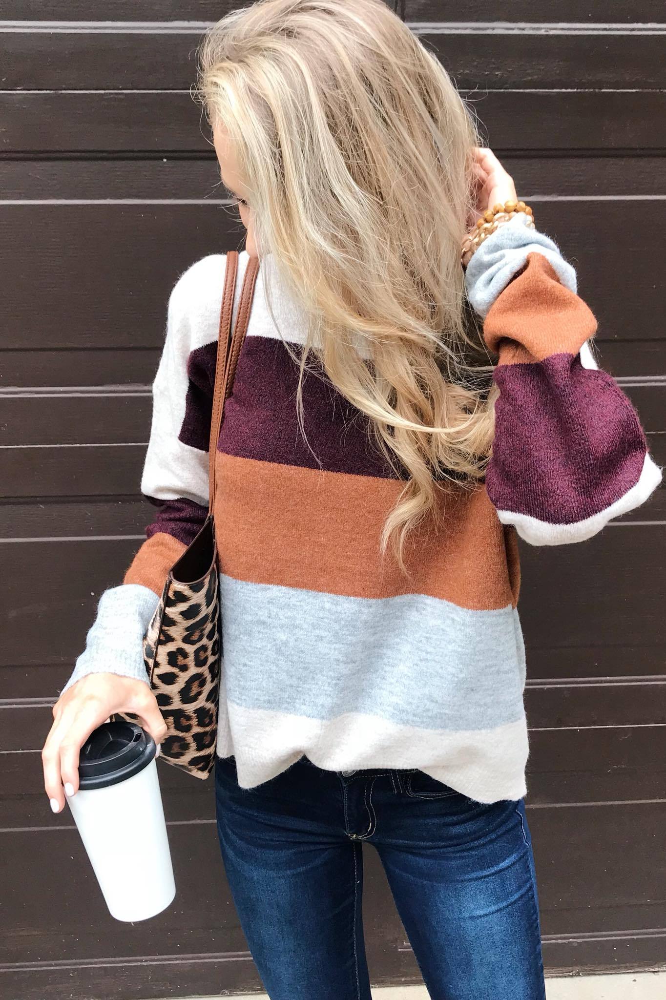 Mountain Getaway Sweater- Burgundy & Natural Tones - Image 2