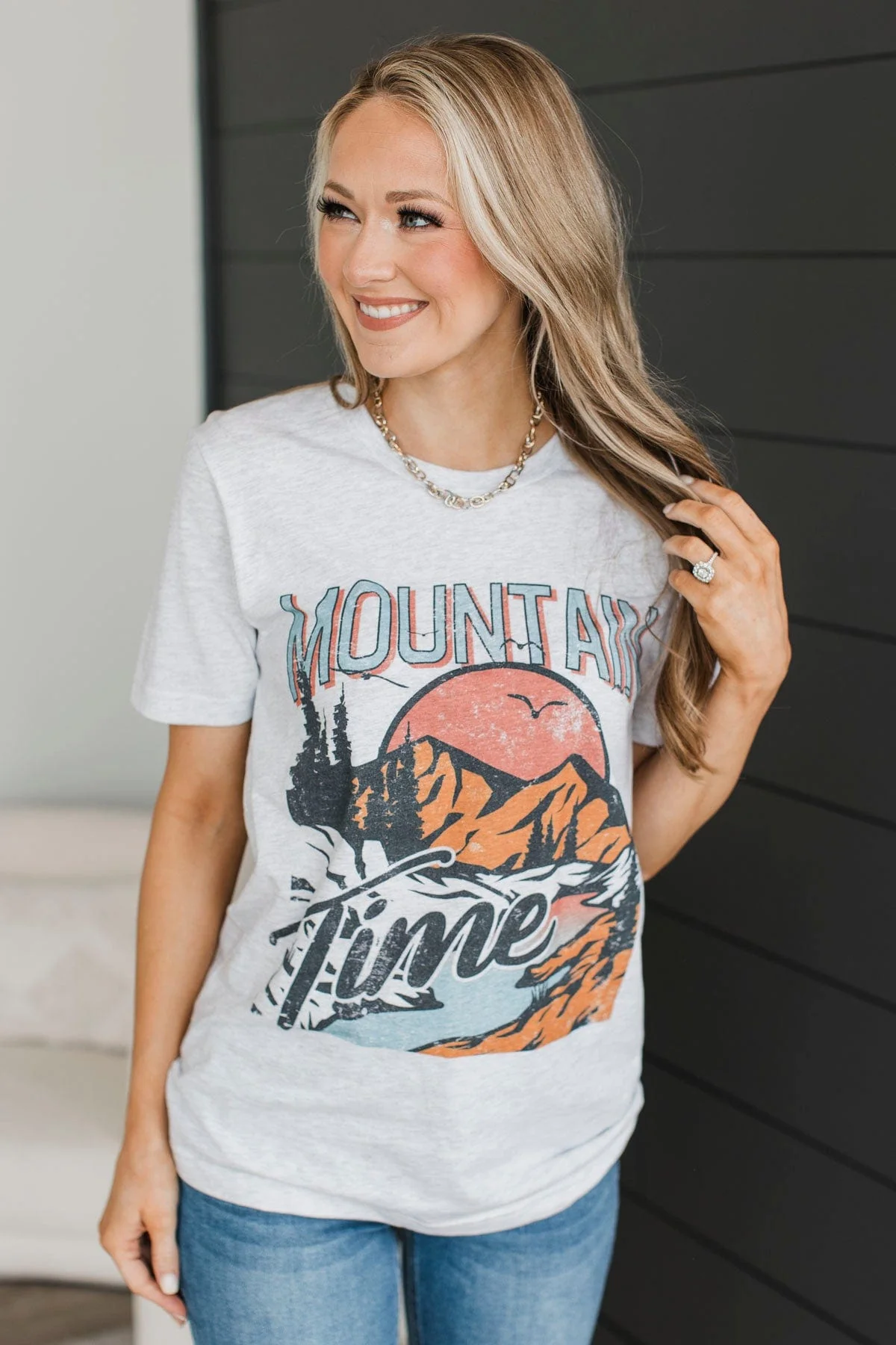"Mountain Time" Graphic Tee- Heather Grey - Image 3