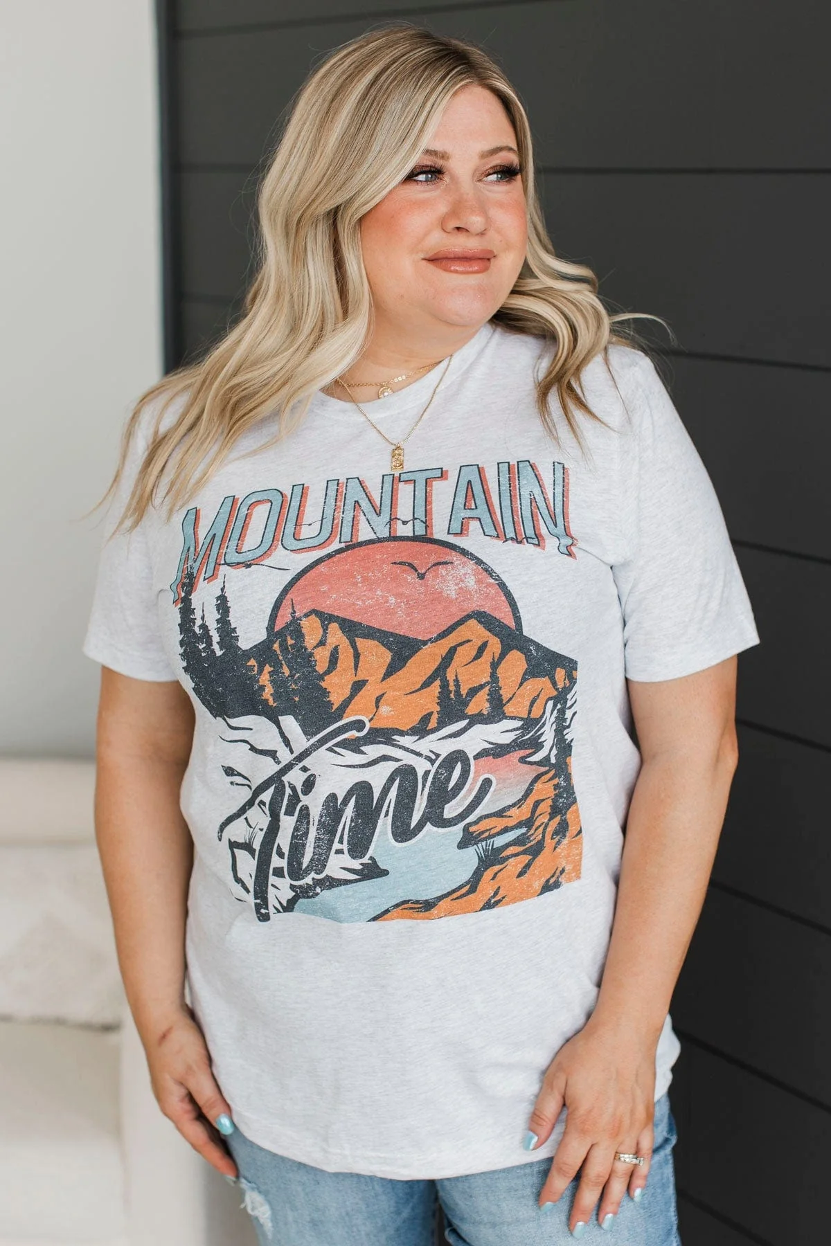 "Mountain Time" Graphic Tee- Heather Grey - Image 4
