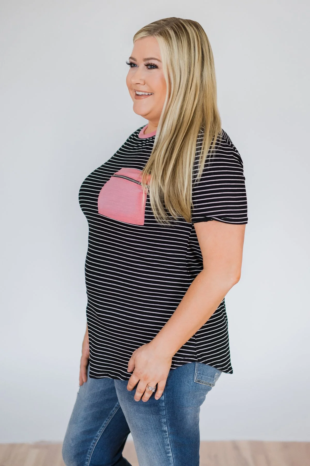 Move to the Beat Striped Pocket Top- Pink - Image 5