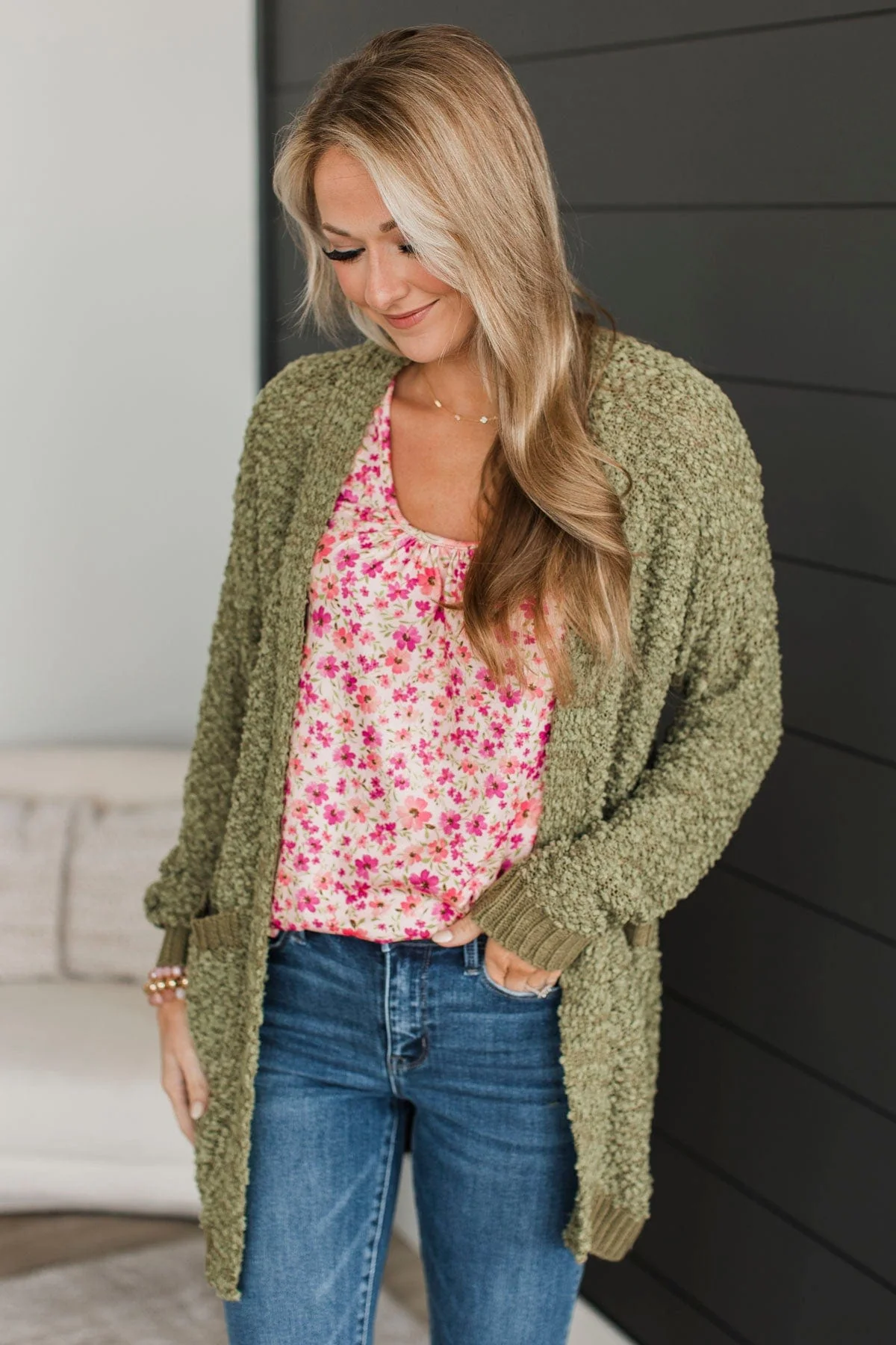 Movie Date Popcorn Knit Cardigan- Army Green - Image 3