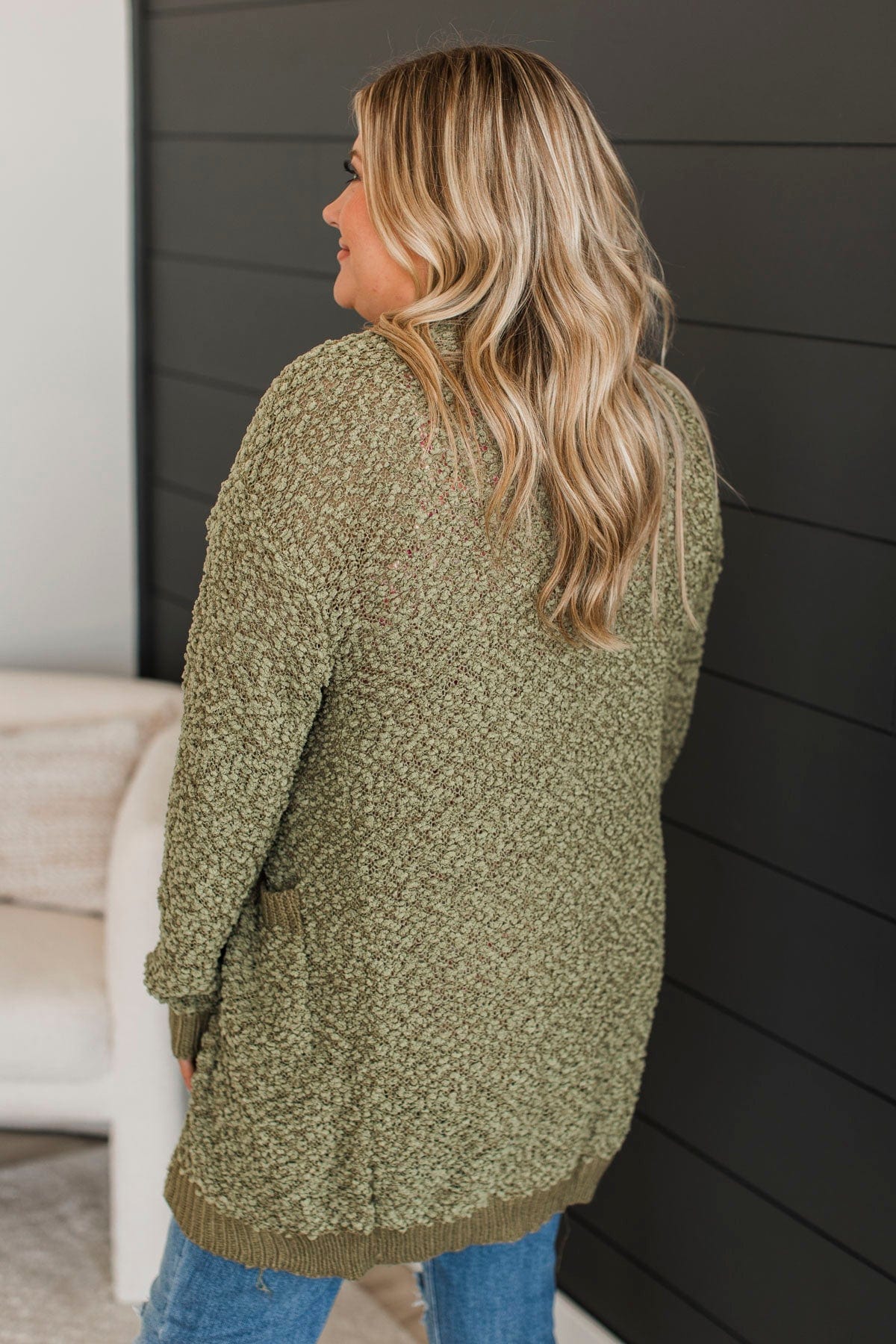 Movie Date Popcorn Knit Cardigan- Army Green - Image 5