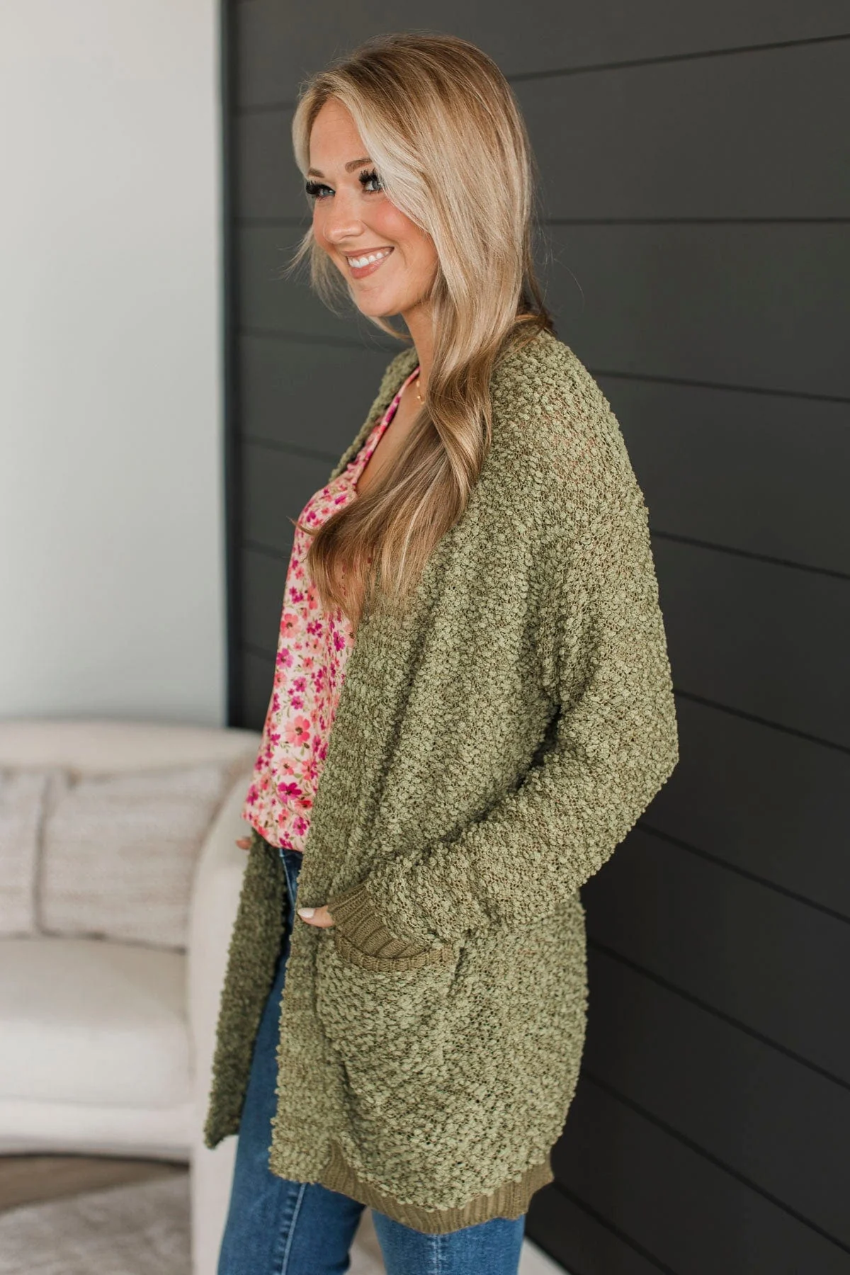 Movie Date Popcorn Knit Cardigan- Army Green - Image 7