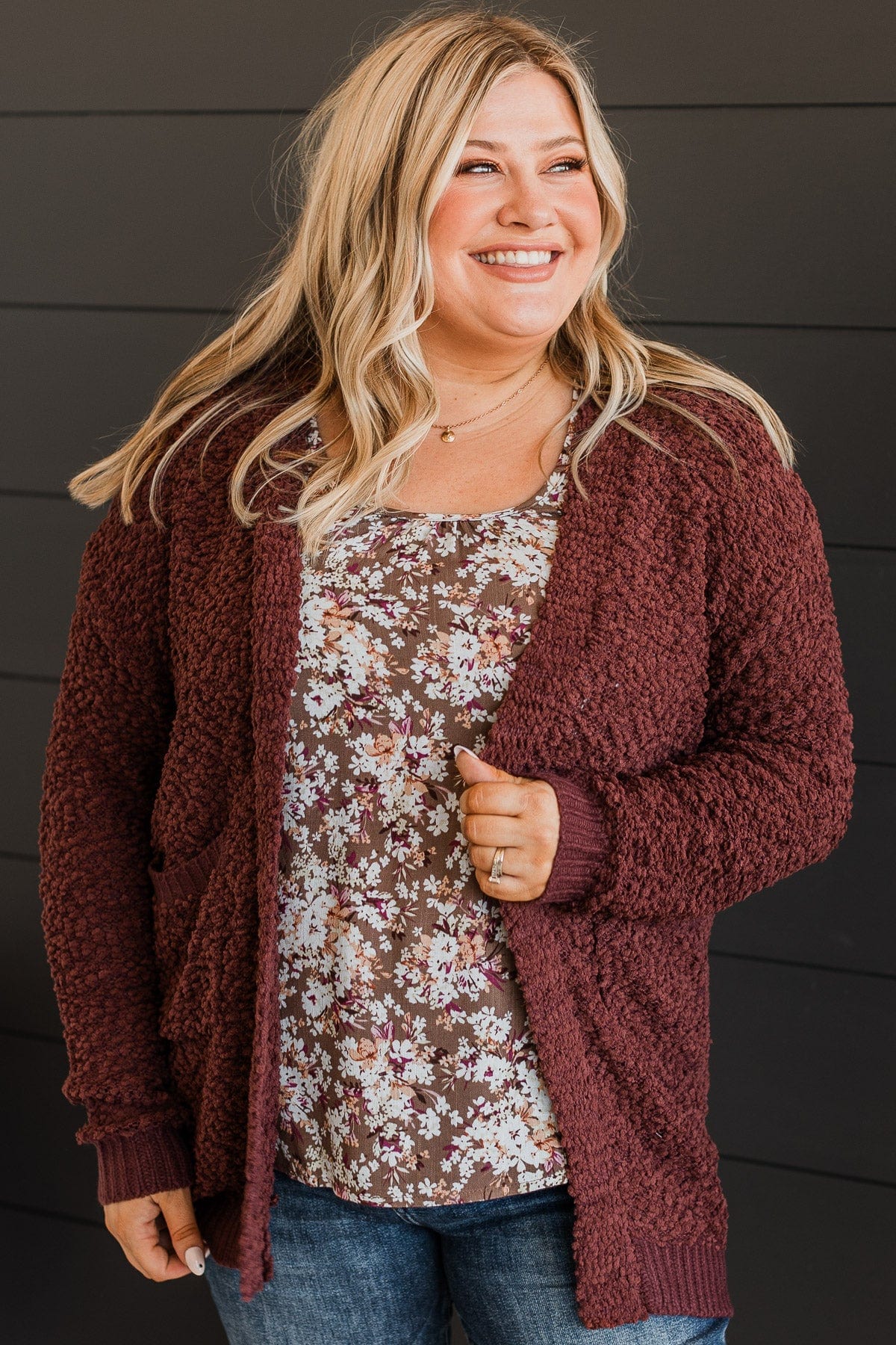Movie Date Popcorn Knit Cardigan- Chocolate - Image 2