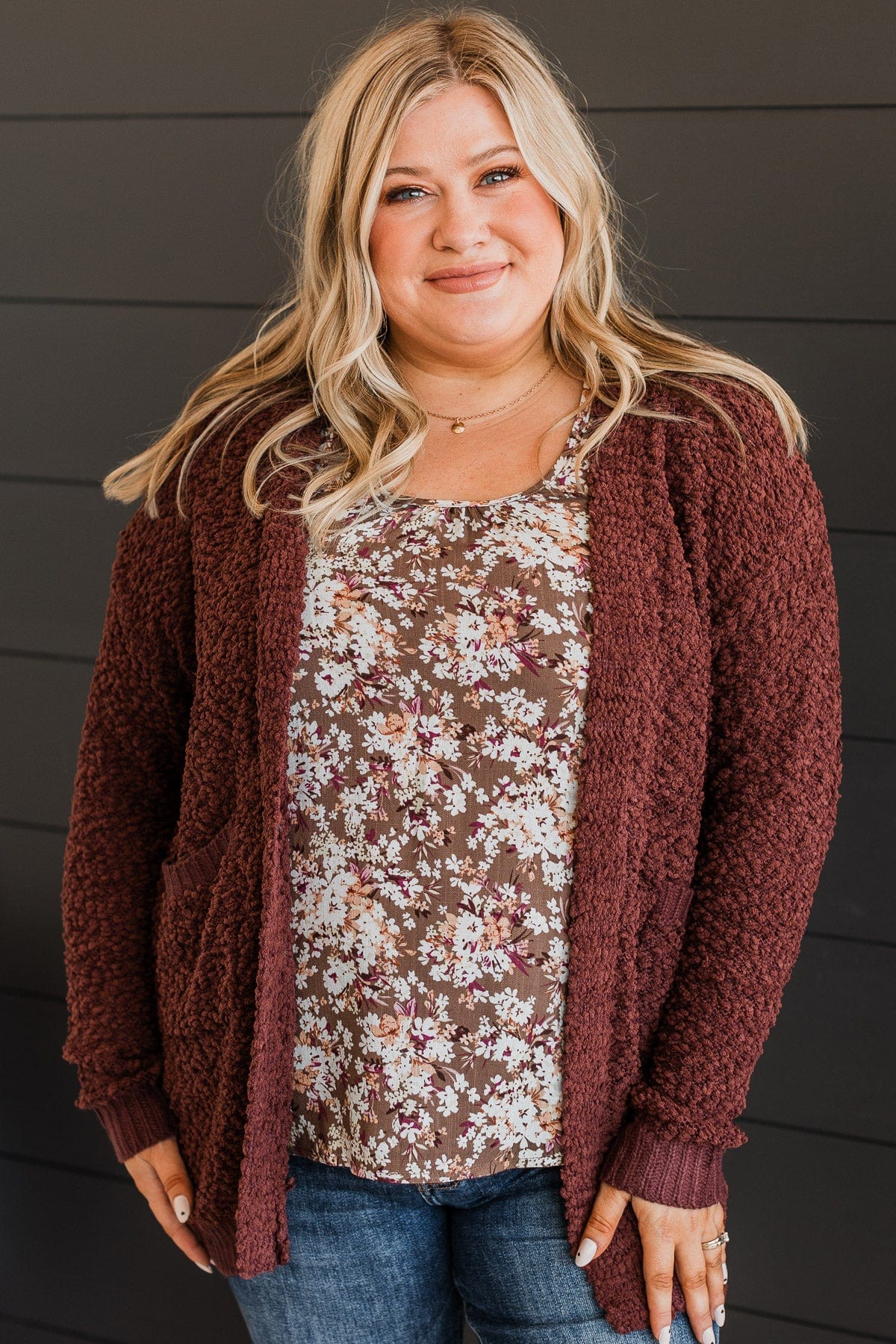 Movie Date Popcorn Knit Cardigan- Chocolate - Image 3