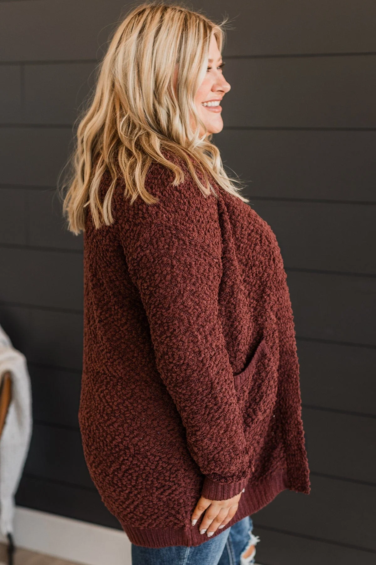 Movie Date Popcorn Knit Cardigan- Chocolate - Image 5