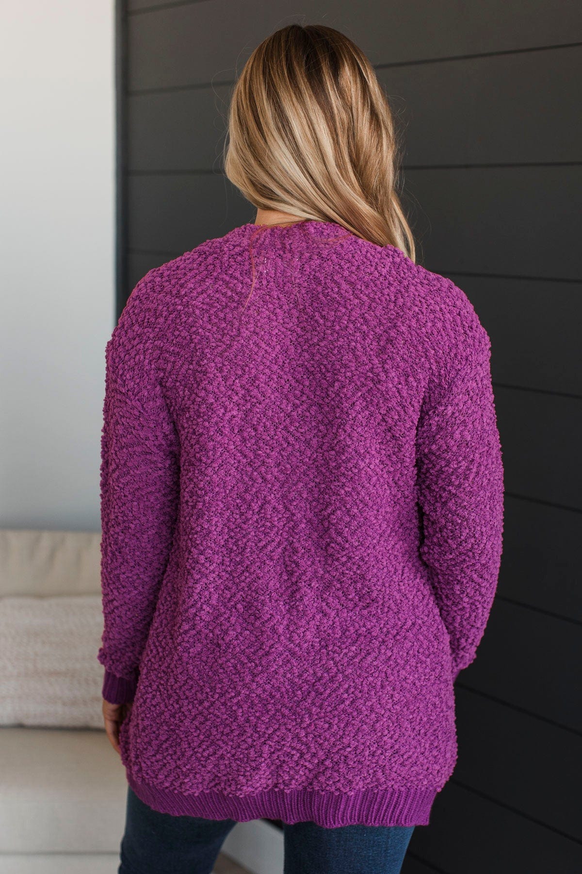 Movie Date Popcorn Knit Cardigan- Deep Orchid - Image 7
