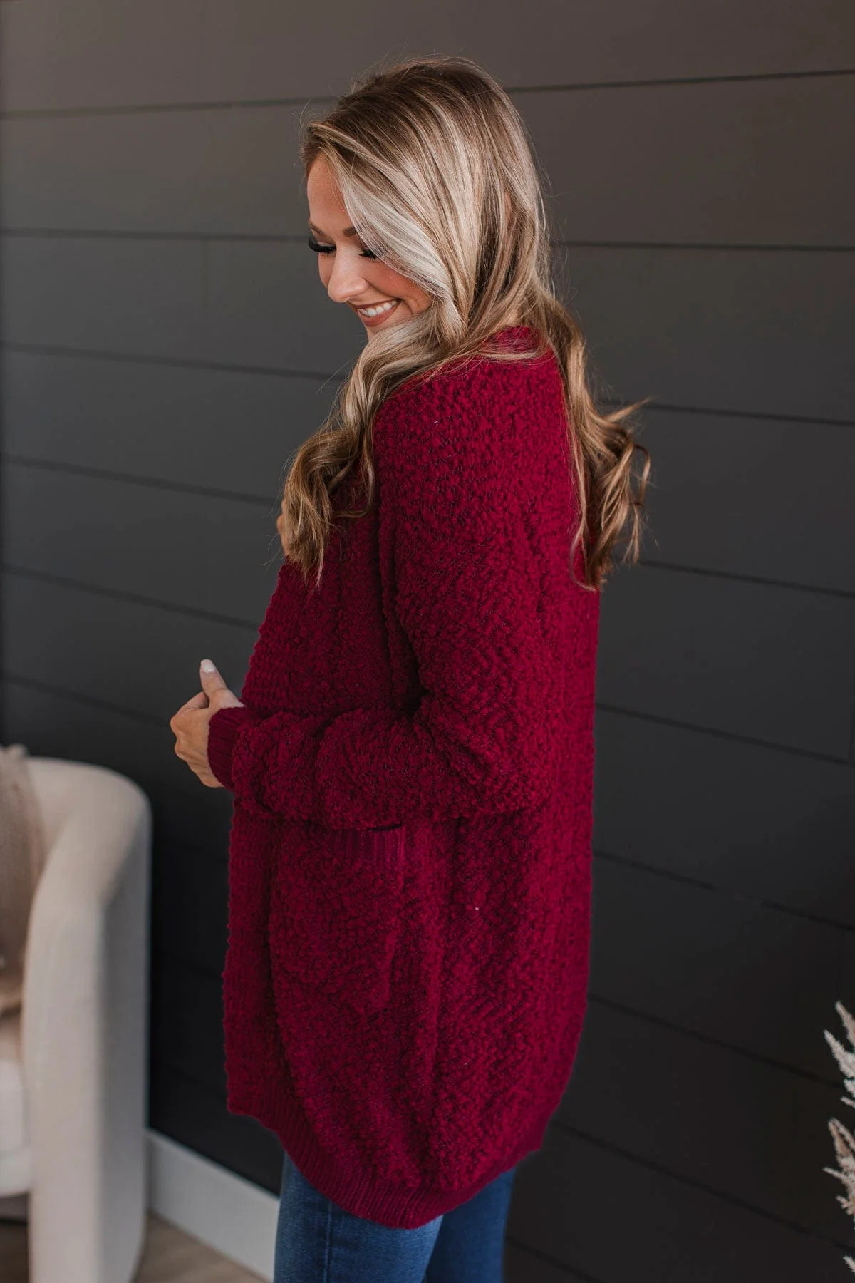 Movie Date Popcorn Knit Cardigan- Deep Red - Image 5