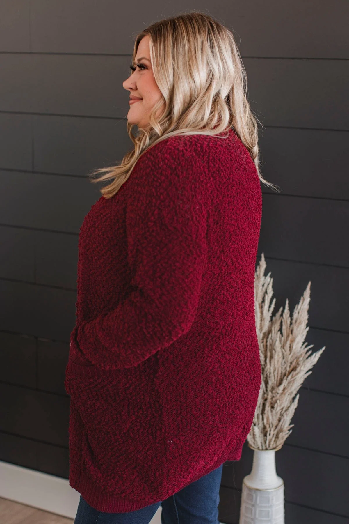 Movie Date Popcorn Knit Cardigan- Deep Red - Image 6