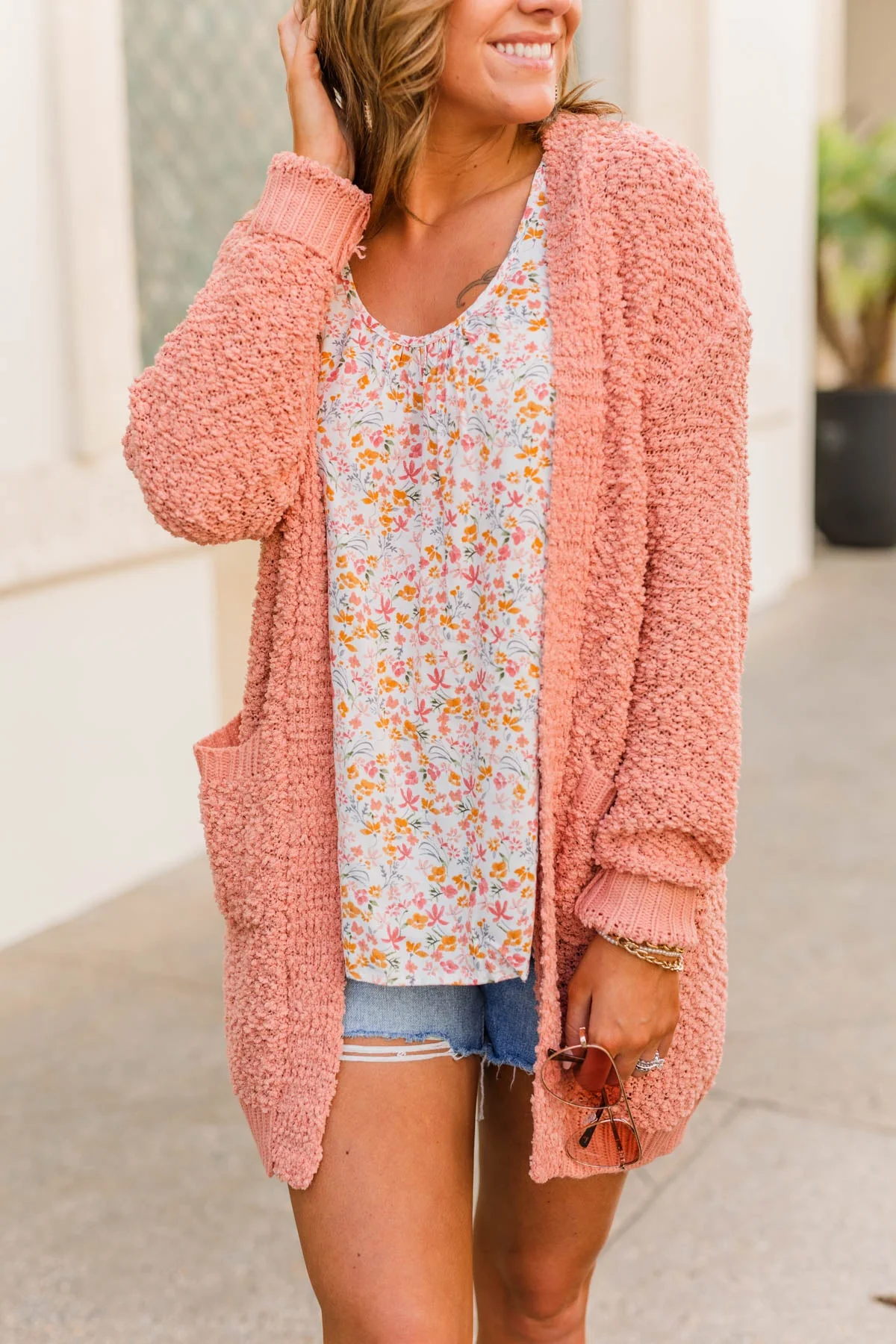 Movie Date Popcorn Knit Cardigan- Dusty Peach - Image 2