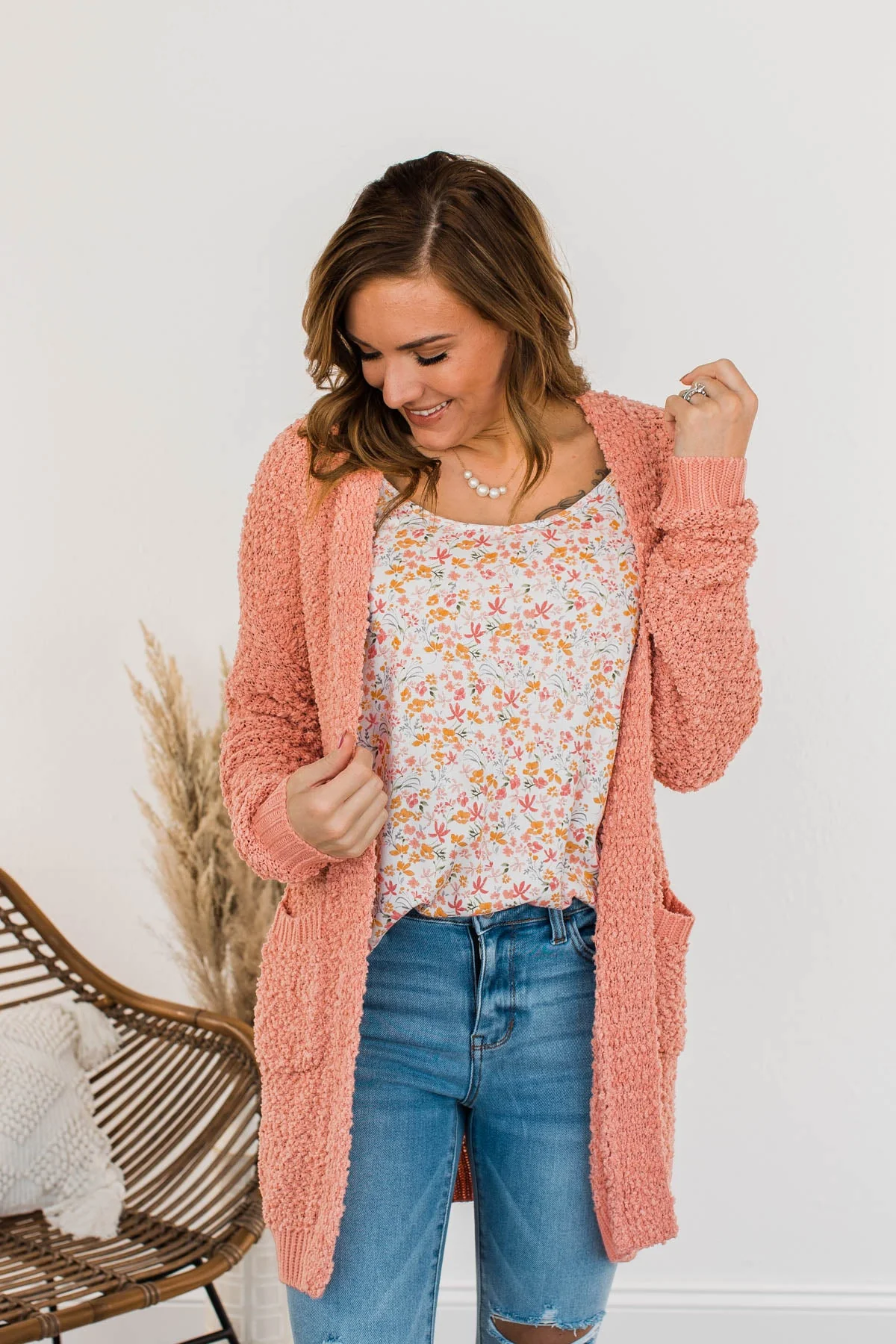 Movie Date Popcorn Knit Cardigan- Dusty Peach - Image 9