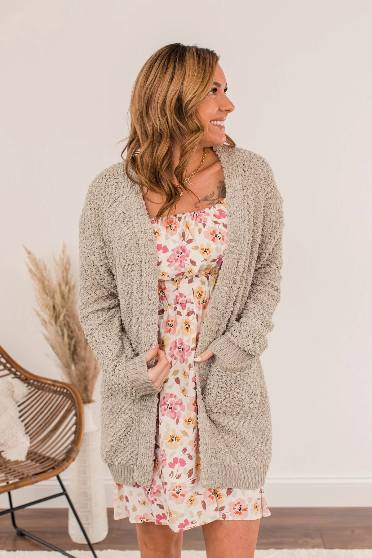 Movie Date Popcorn Knit Cardigan- Dusty Taupe - Image 8