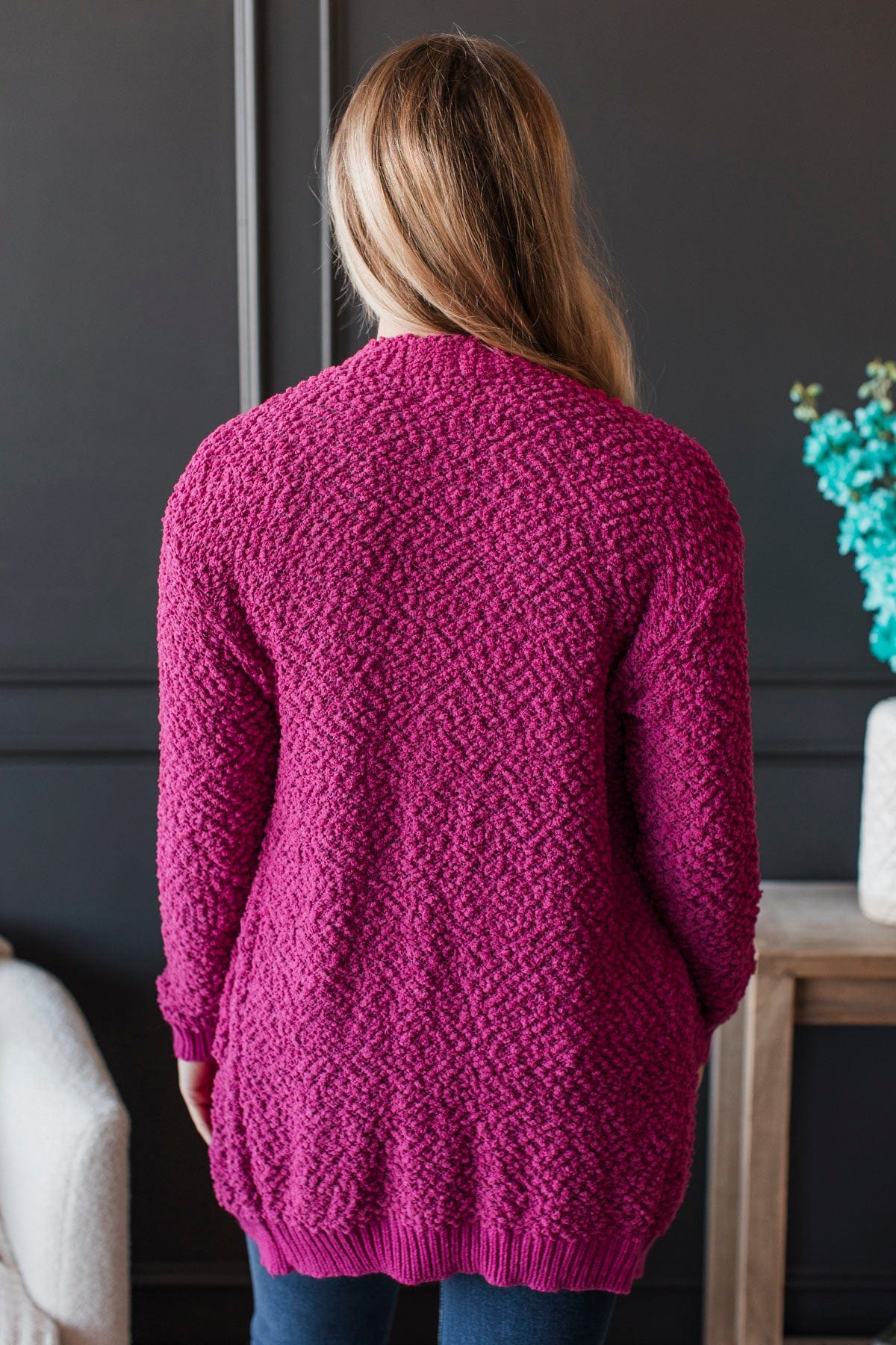 Movie Date Popcorn Knit Cardigan- Magenta - Image 6