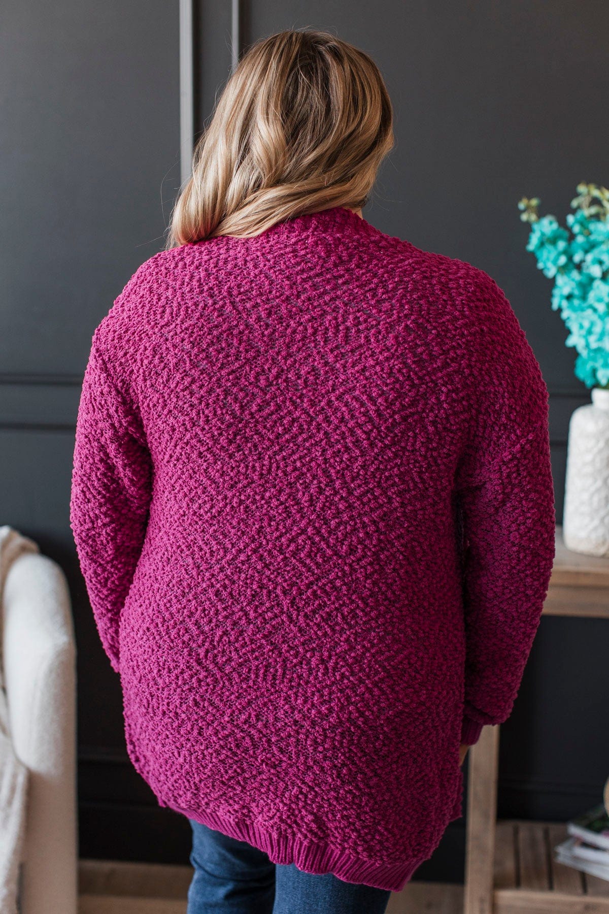 Movie Date Popcorn Knit Cardigan- Magenta - Image 7