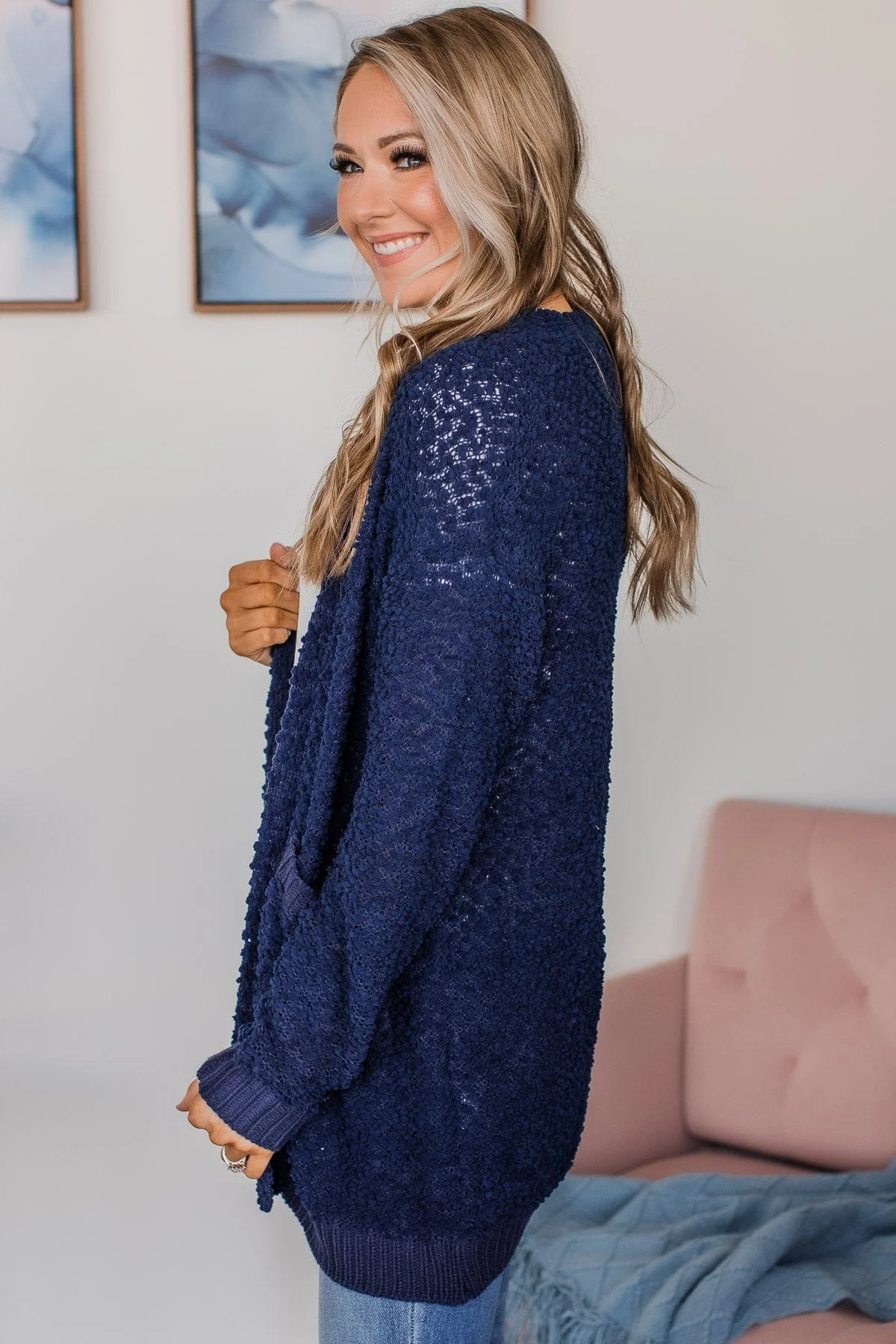 Movie Date Popcorn Knit Cardigan- Navy - Image 5