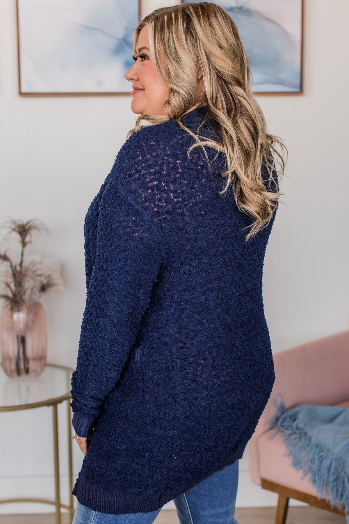 Movie Date Popcorn Knit Cardigan- Navy - Image 6
