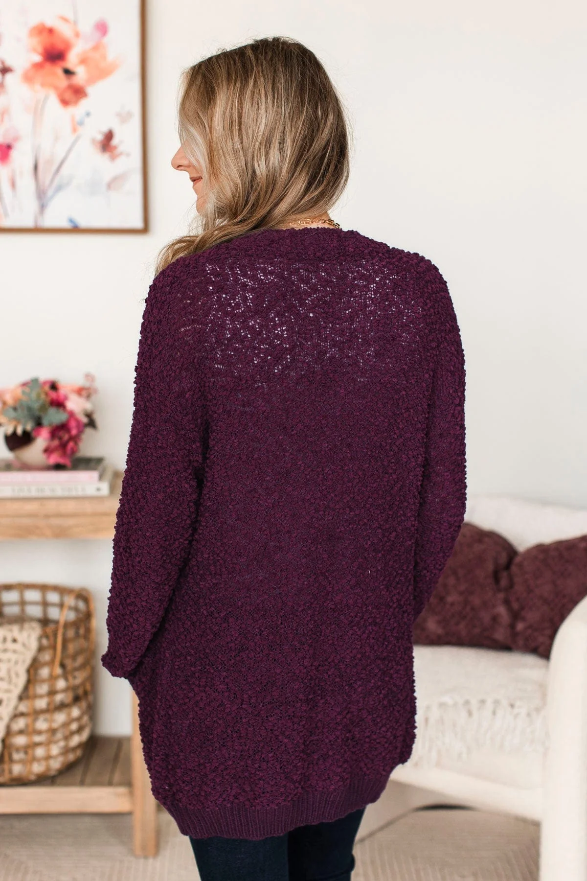 Movie Date Popcorn Knit Cardigan- Plum - Image 6