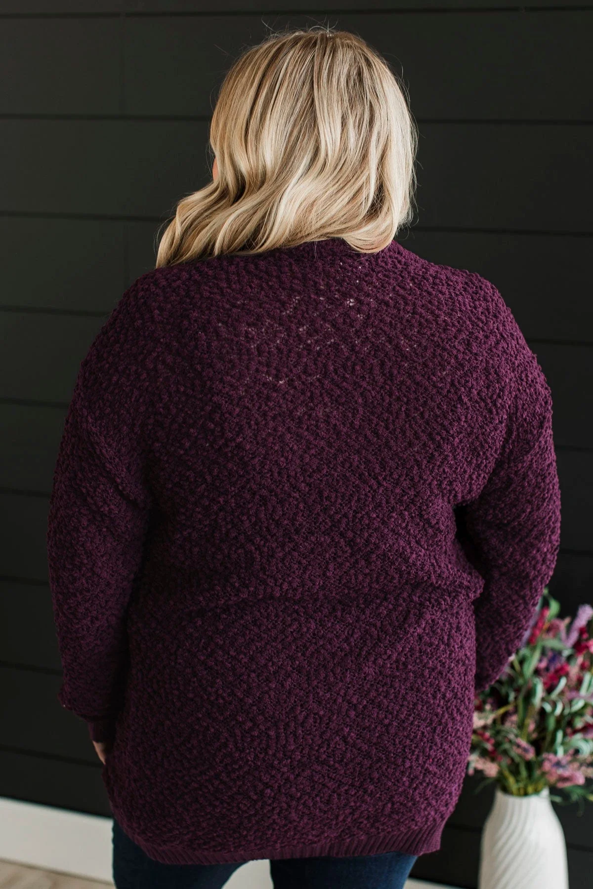 Movie Date Popcorn Knit Cardigan- Plum - Image 7