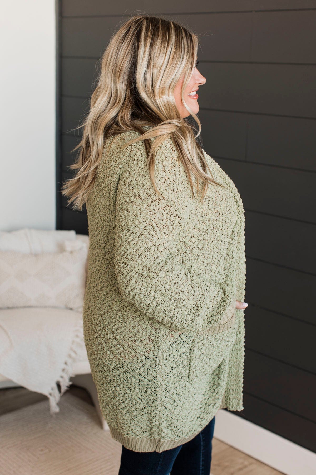 Movie Date Popcorn Knit Cardigan- Sage - Image 6