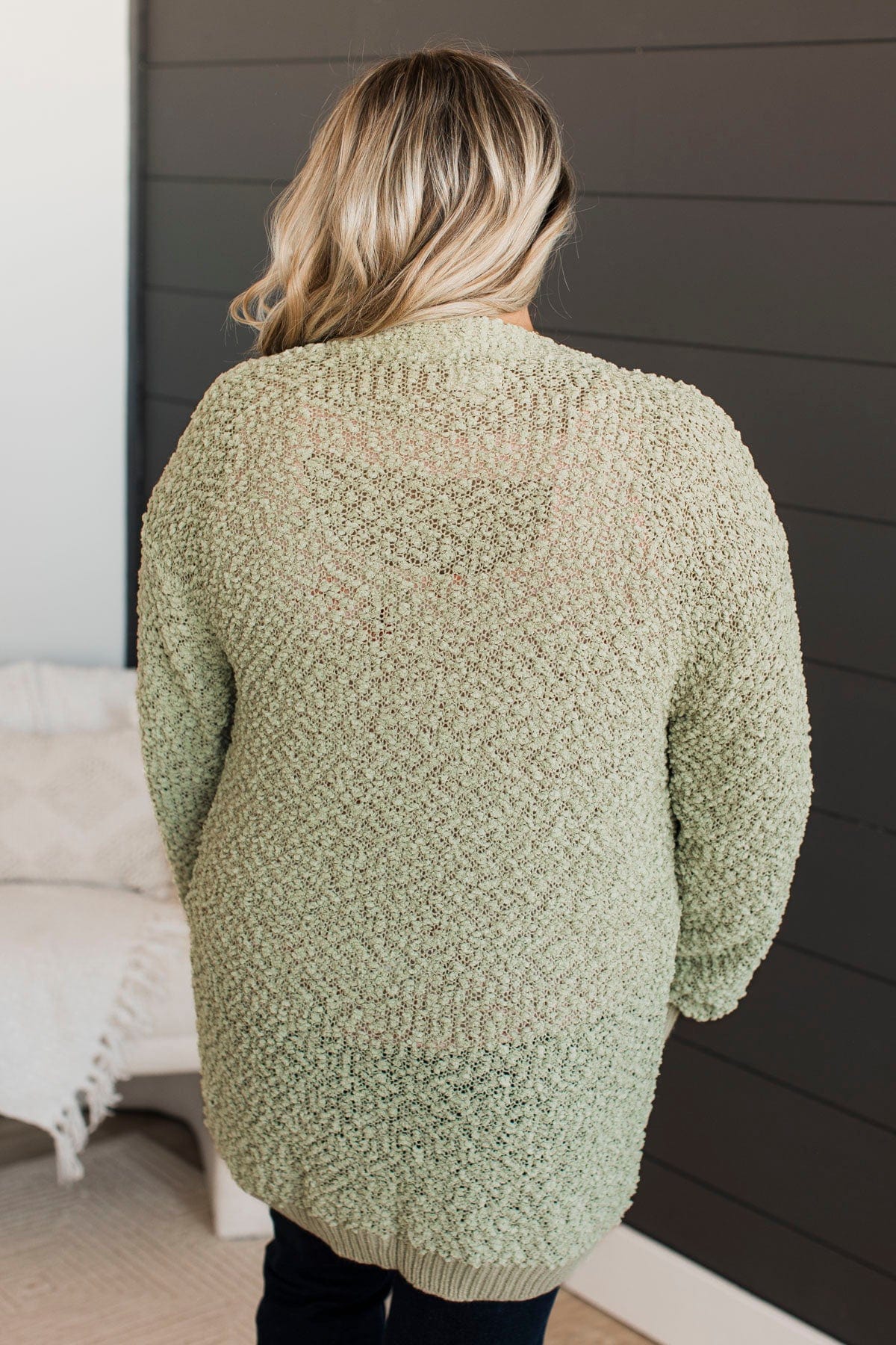 Movie Date Popcorn Knit Cardigan- Sage - Image 7
