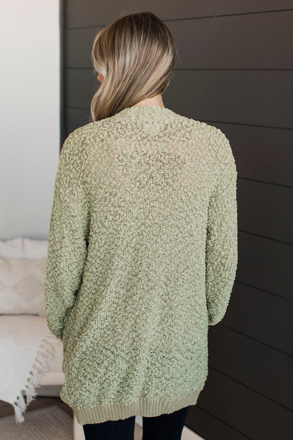 Movie Date Popcorn Knit Cardigan- Sage - Image 8