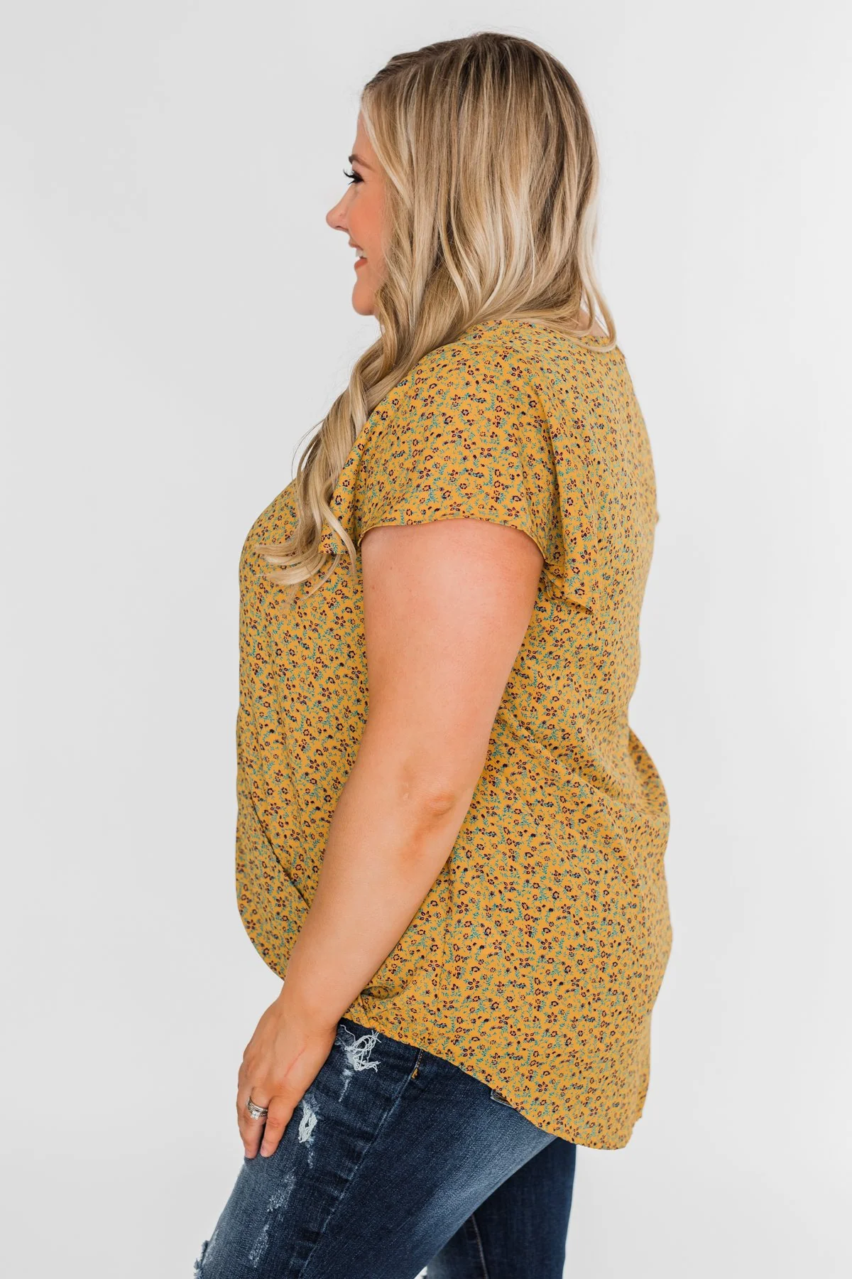Moving On Floral Botton and Wrap Top- Mustard - Image 10