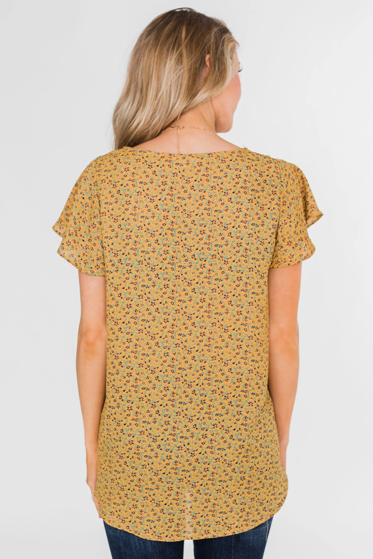 Moving On Floral Botton and Wrap Top- Mustard - Image 8