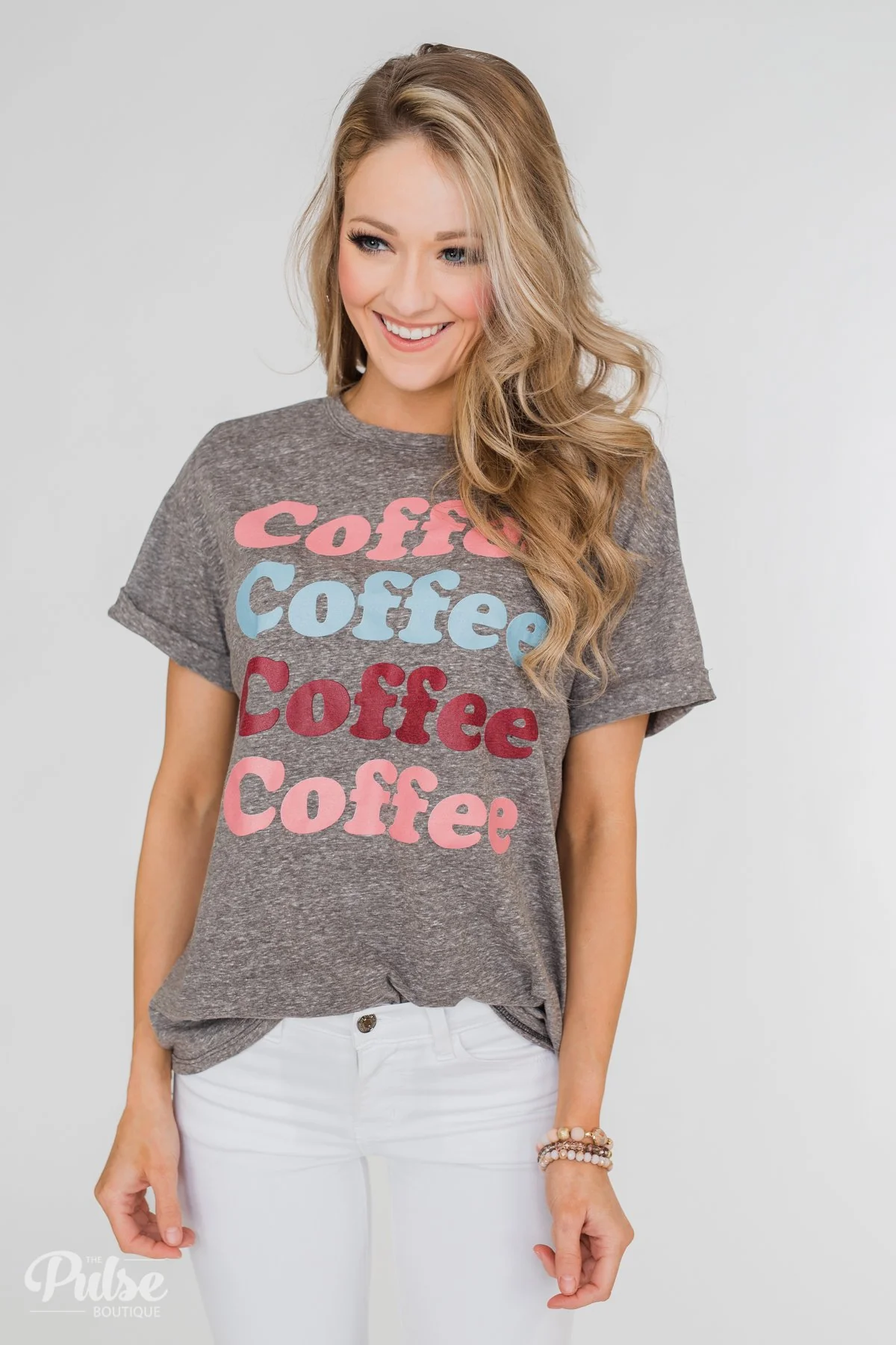 Multi-Colored "Coffee" Short Sleeve Top- Charcoal - Image 2